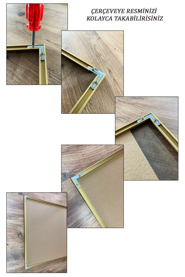 Alüminyum Çerçeveli Camlı Çerçeve Gold Siyah Gümüş Hediyelik Yeni Yıl Yılbaşı Gold - 20 X 30