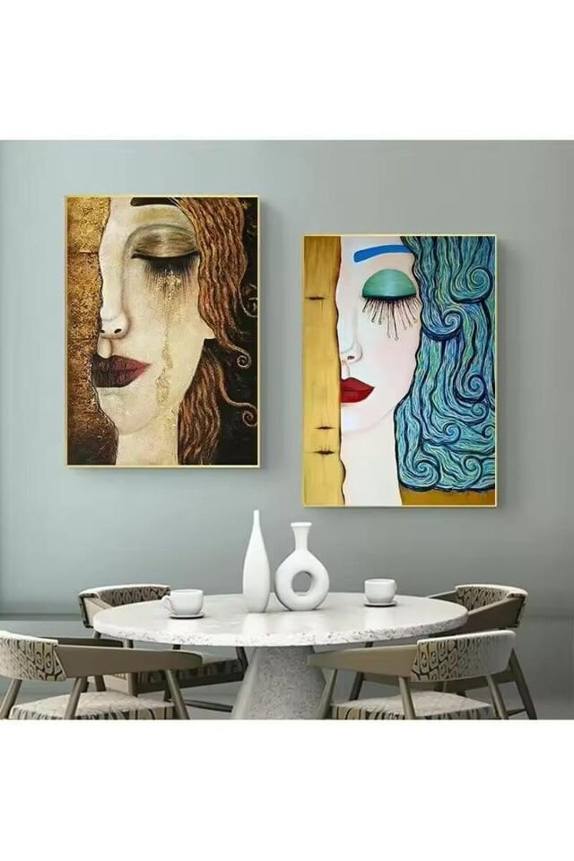 2li Gold Metal Çerçeveli Kadın Salon Gerçek Cam Tablo Seti