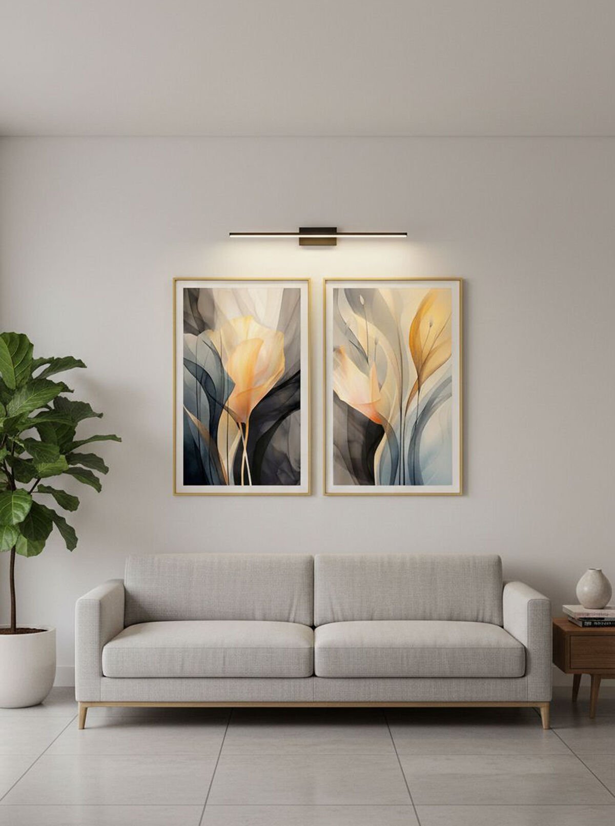 Ikili Gold Alüminyum Camlı Siyah Sarı Çiçek Camlı Poster Seti