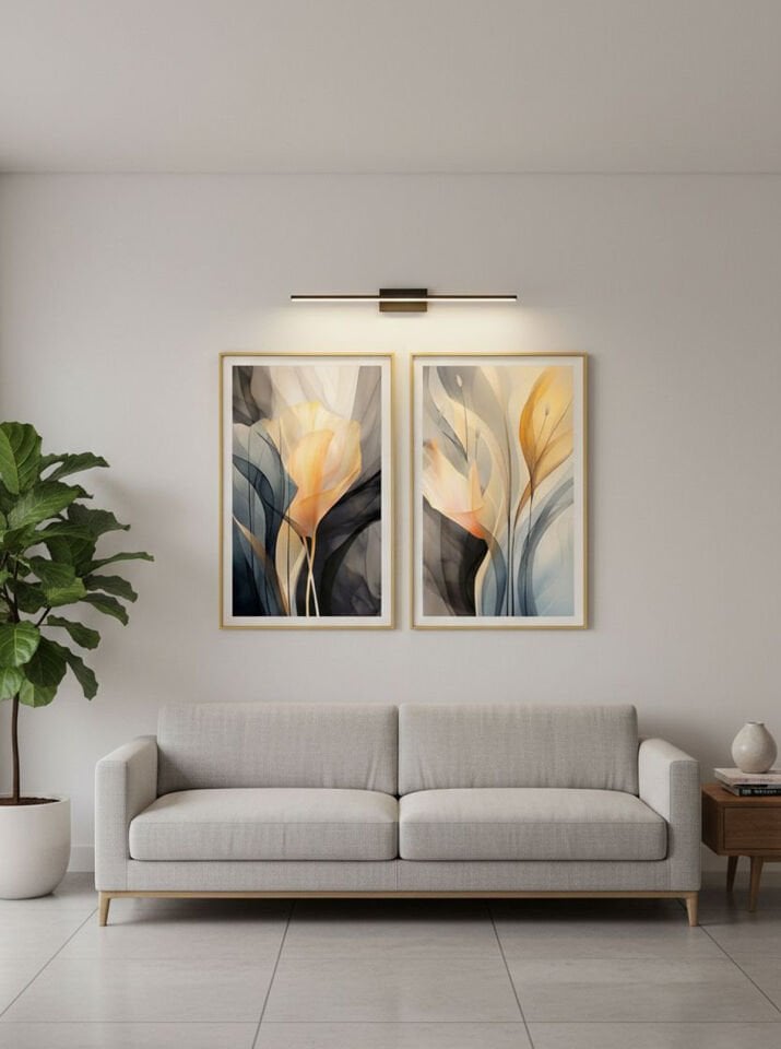 Ikili Gold Alüminyum Camlı Siyah Sarı Çiçek Camlı Poster Seti