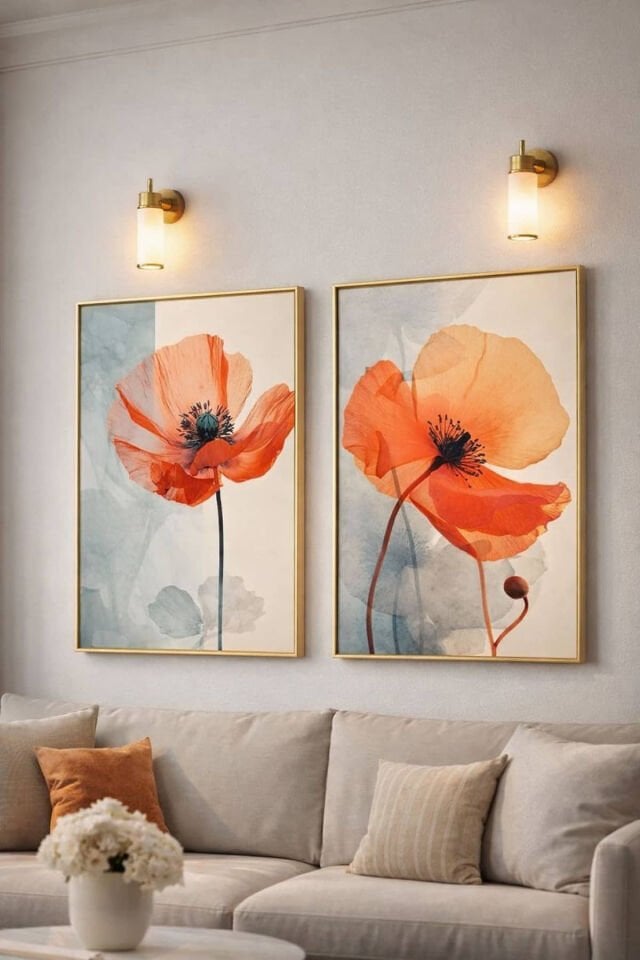 Ikili Gold Alüminyum Camlı Kırmızı Çiçek Camlı Poster Seti