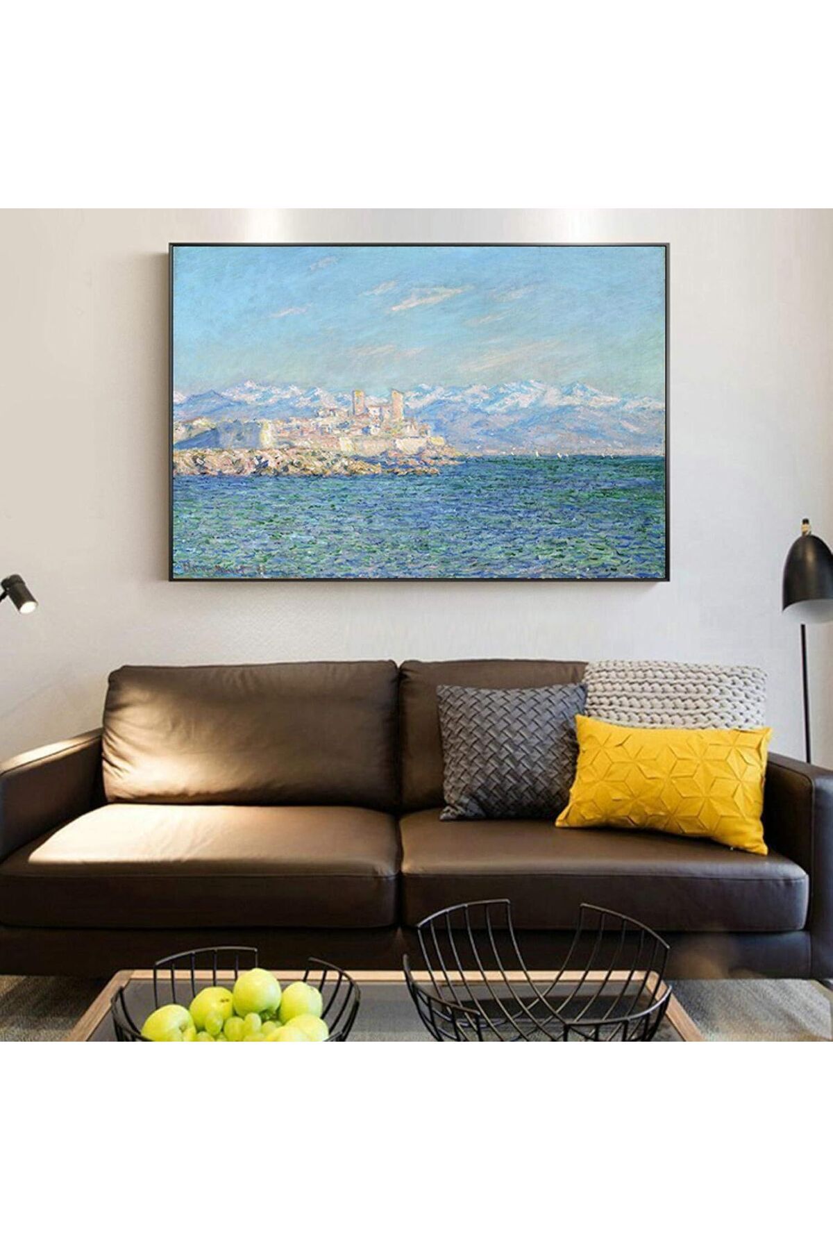 Tekli Siyah Metal Çerçeve Mavi Deniz Gerçek Cam Tablo Seti