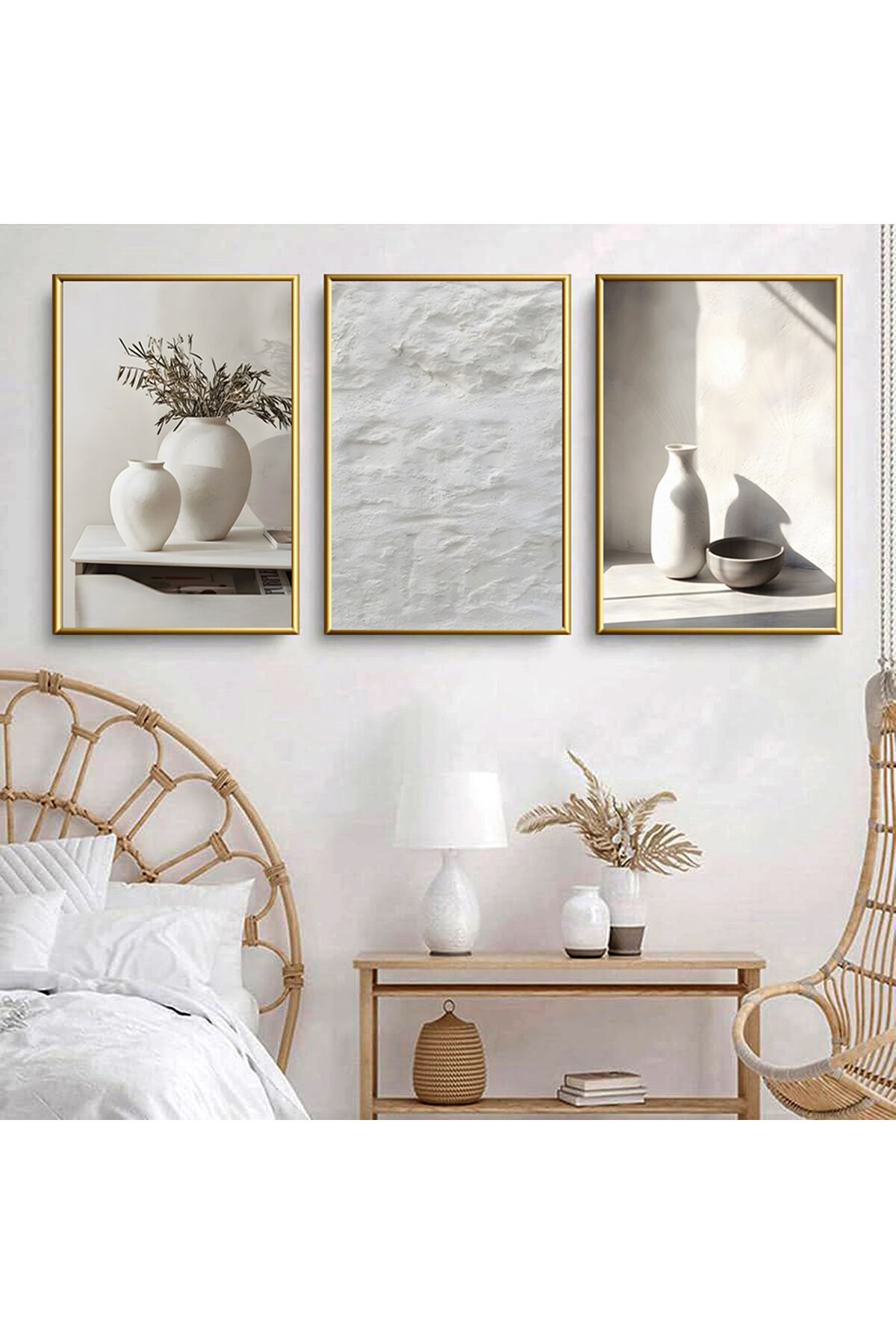 3lü Gold Metal Çerçeve Soft Moda Gerçek Cam Tablo Seti