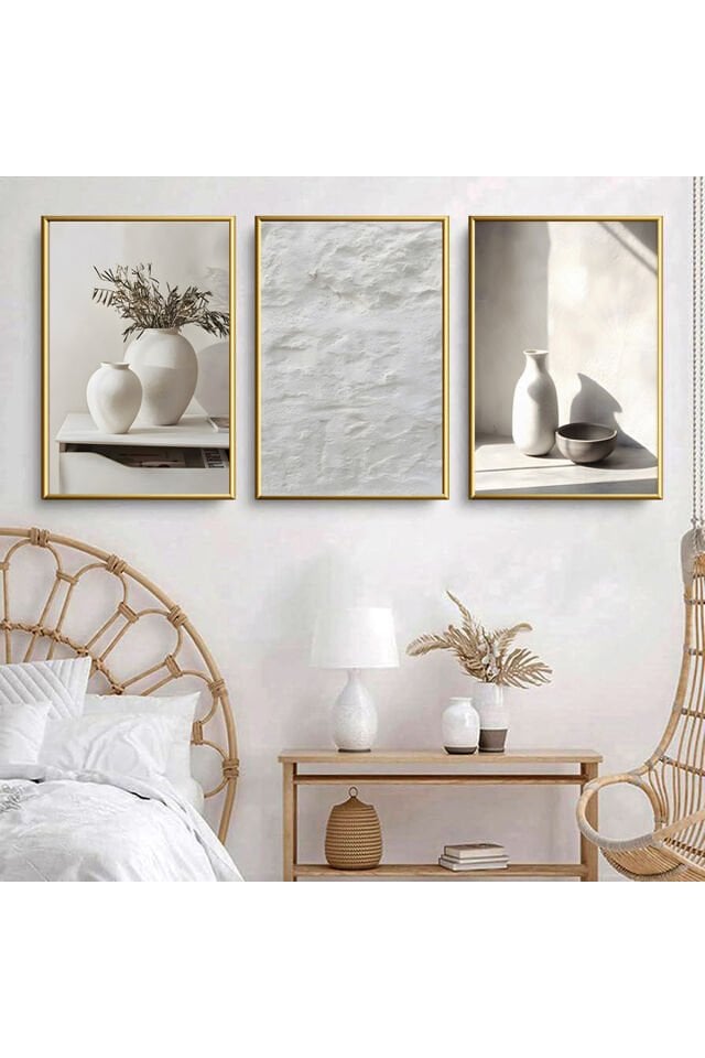 3lü Gold Metal Çerçeve Soft Moda Gerçek Cam Tablo Seti