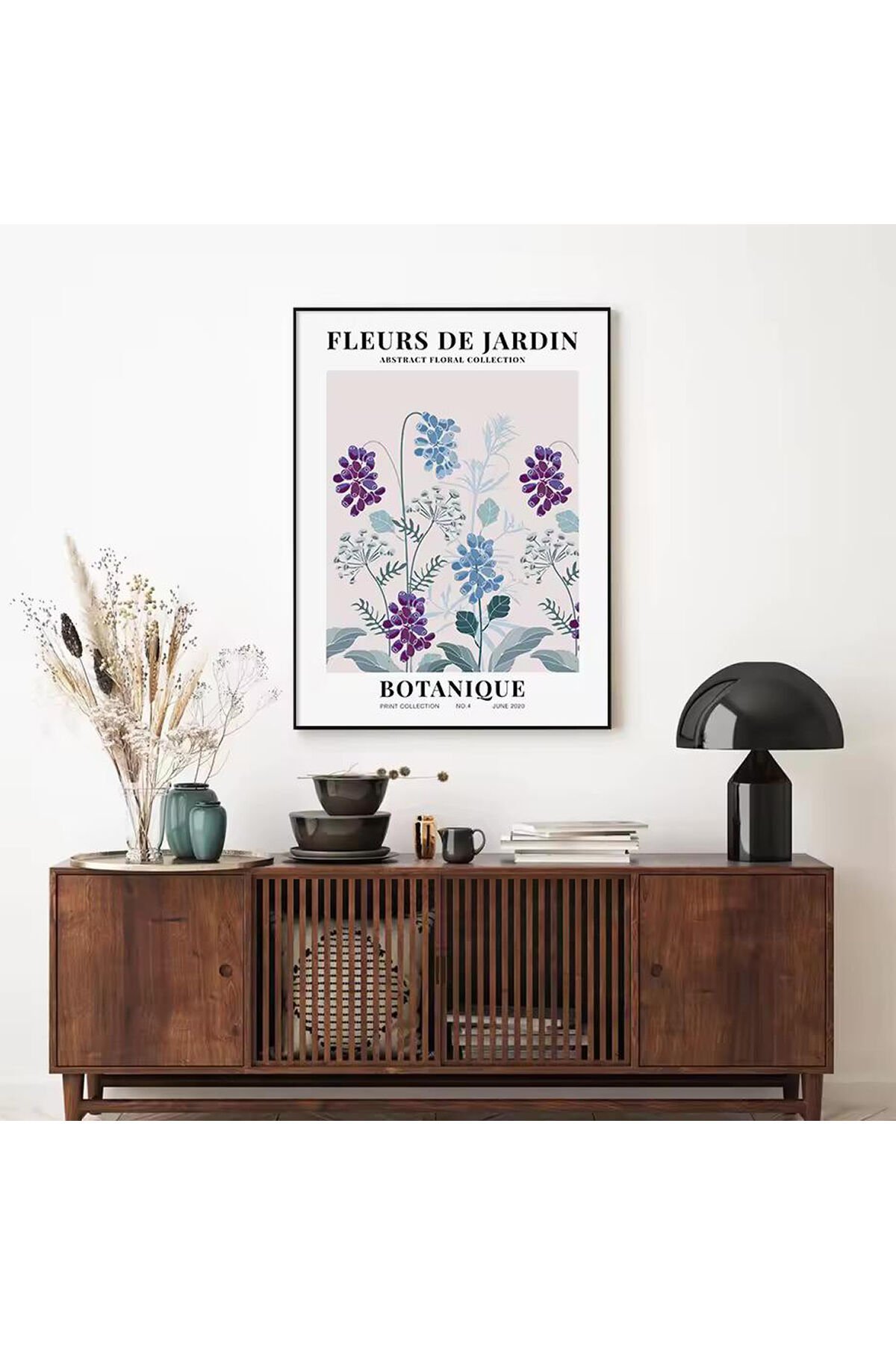 Tekli Siyah Metal Çerçeve Botaniq Jardin Gerçek Cam Tablo Seti