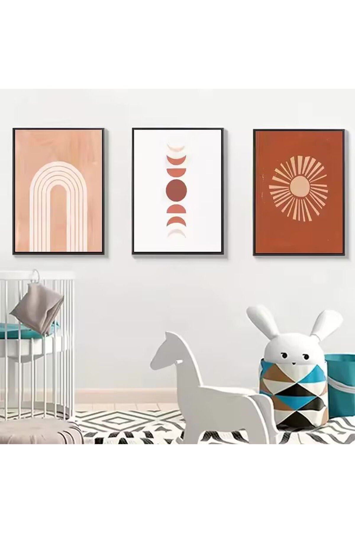 3lü Siyah Metal Çerçeve Kahve Bohem Gerçek Cam Tablo Seti