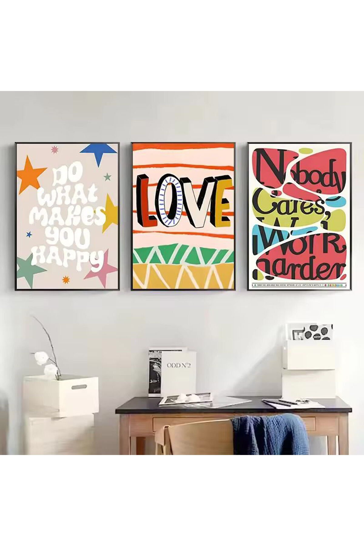 3lü Siyah Metal Çerçeve Love Moda Gerçek Cam Tablo Seti