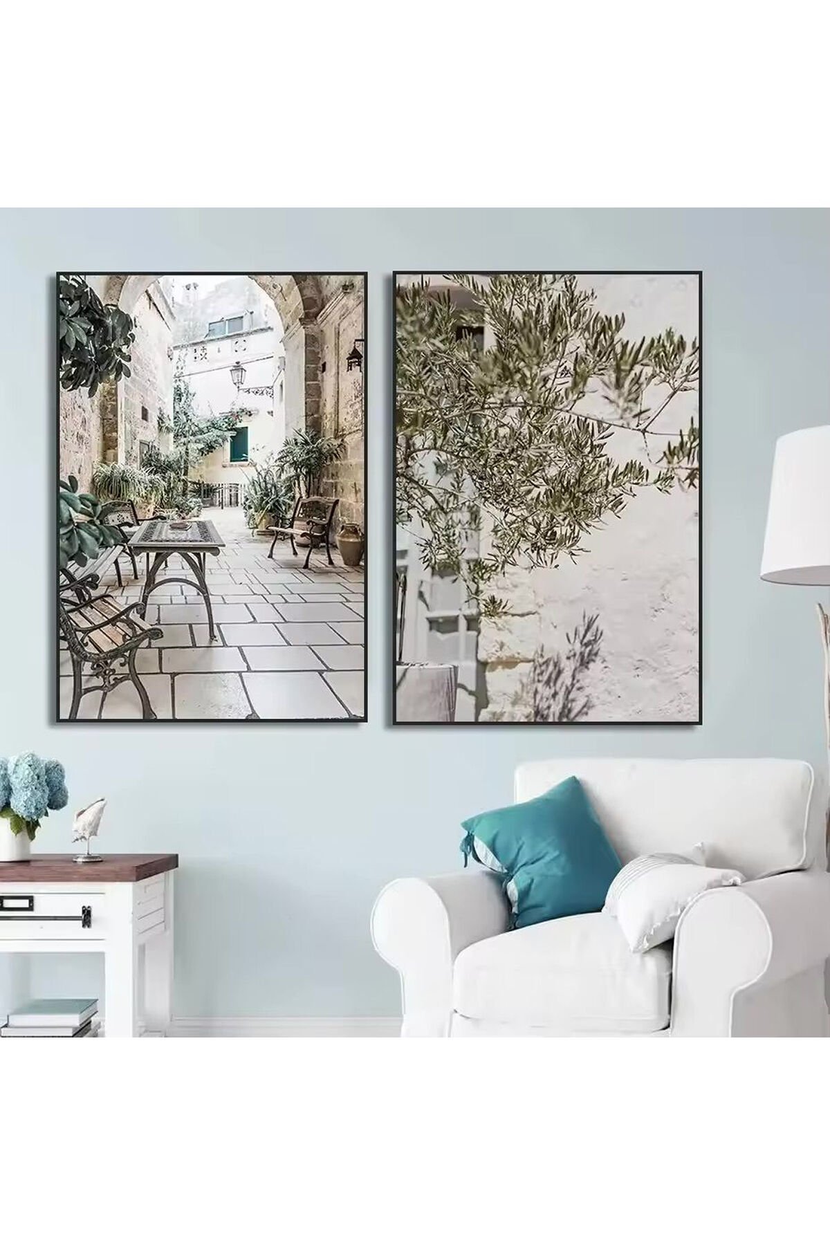 2li Siyah Metal Çerçeve Akdeniz Zeytin Ege Camlı Tablo Seti