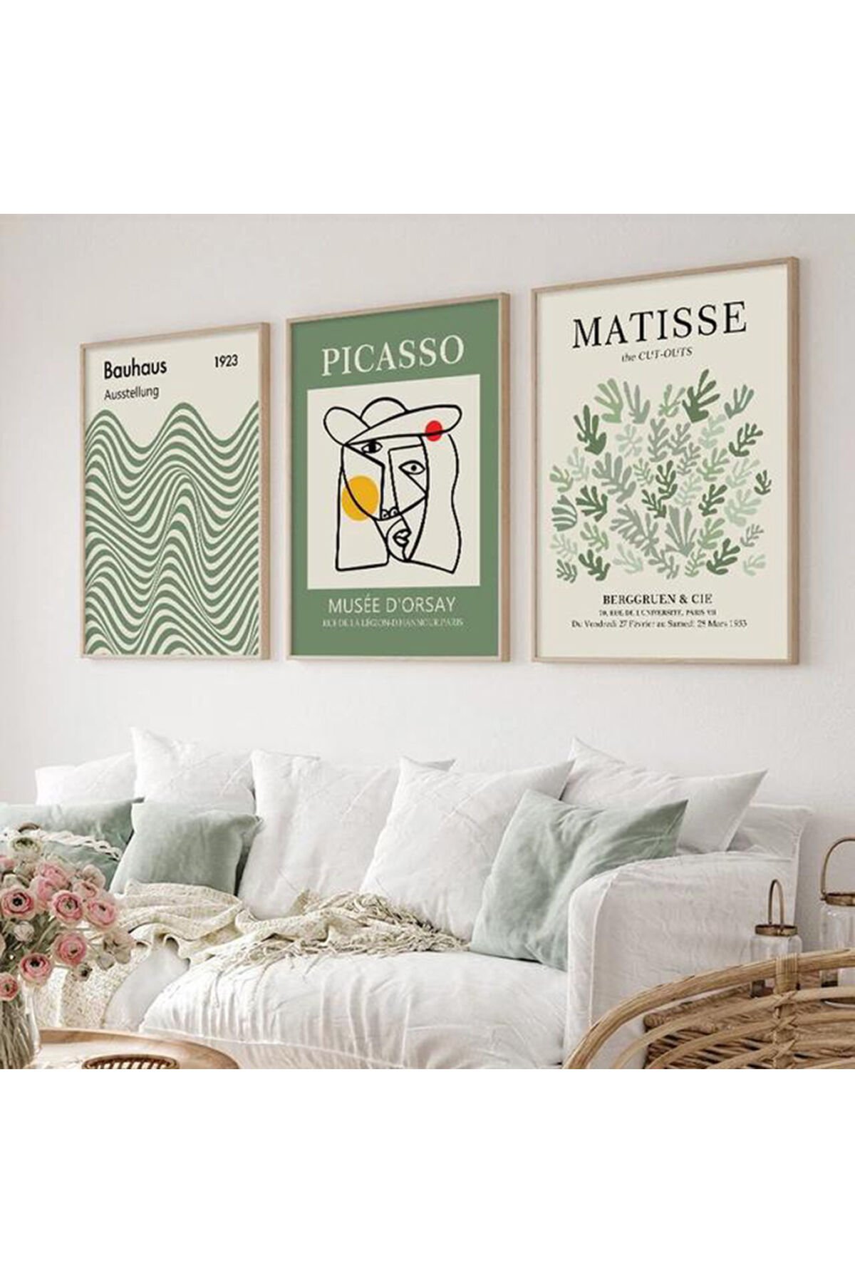 LİNWOOD Üçlü Çerçeveli MDF Matisse Yeşil Natural Lamine Ahşap Görünümlü Natural - 25 X 30