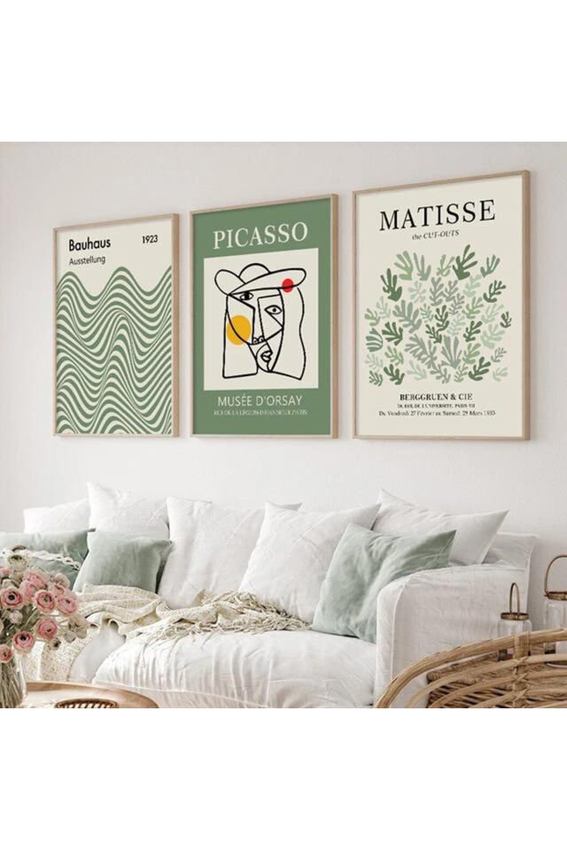 LİNWOOD Üçlü Çerçeveli MDF Matisse Yeşil Natural Lamine Ahşap Görünümlü Natural - 25 X 30