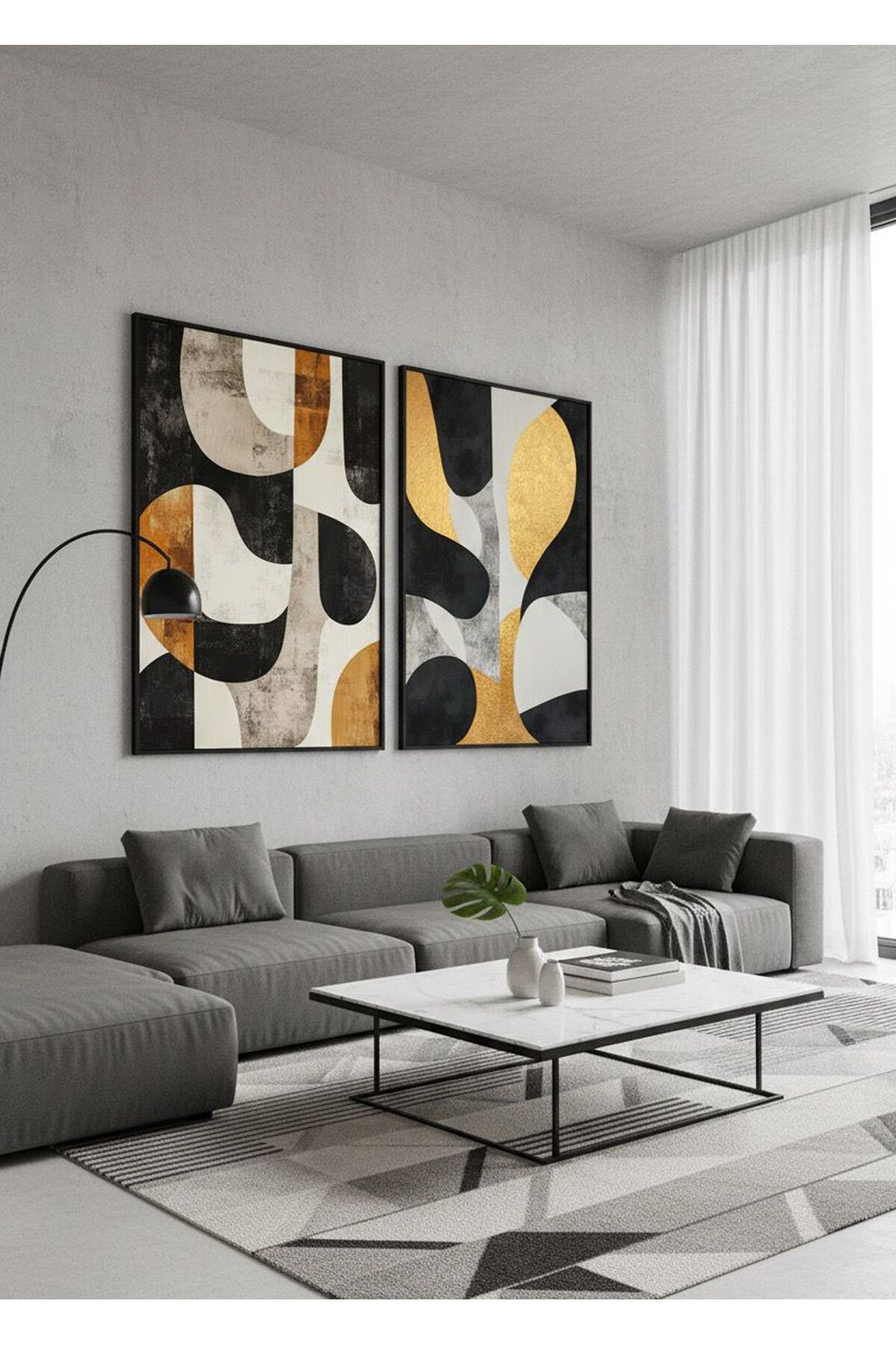 İkili Siyah Metal Çerçeve Sanatsal Mimar Seçimi Camlı Tablo Seti