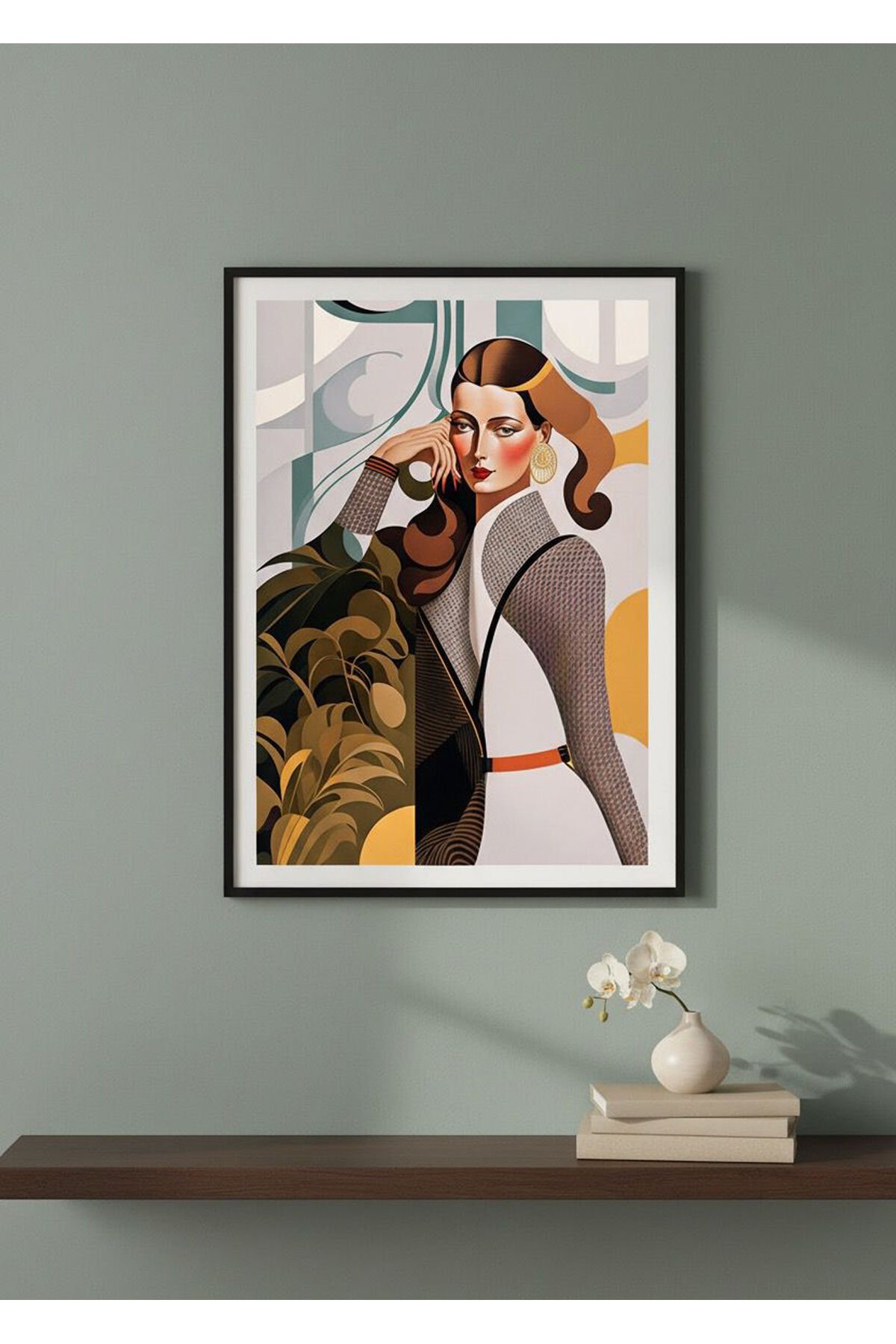 Tekli Siyah Metal Çerçeve Kadın Grafik Gerçek Cam Tablo Seti