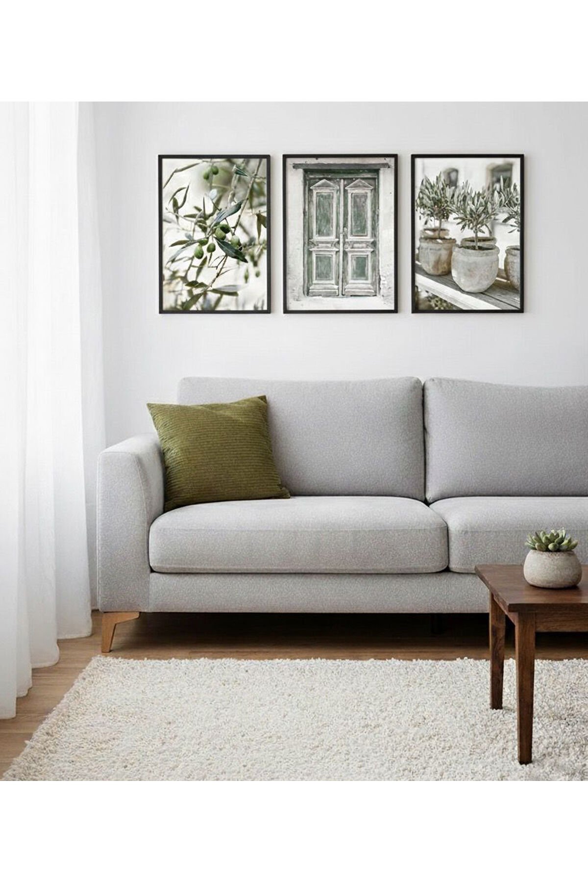 3lü Siyah Metal ÇerçeveZeytin Akdeniz Ege Cam Tablo Seti