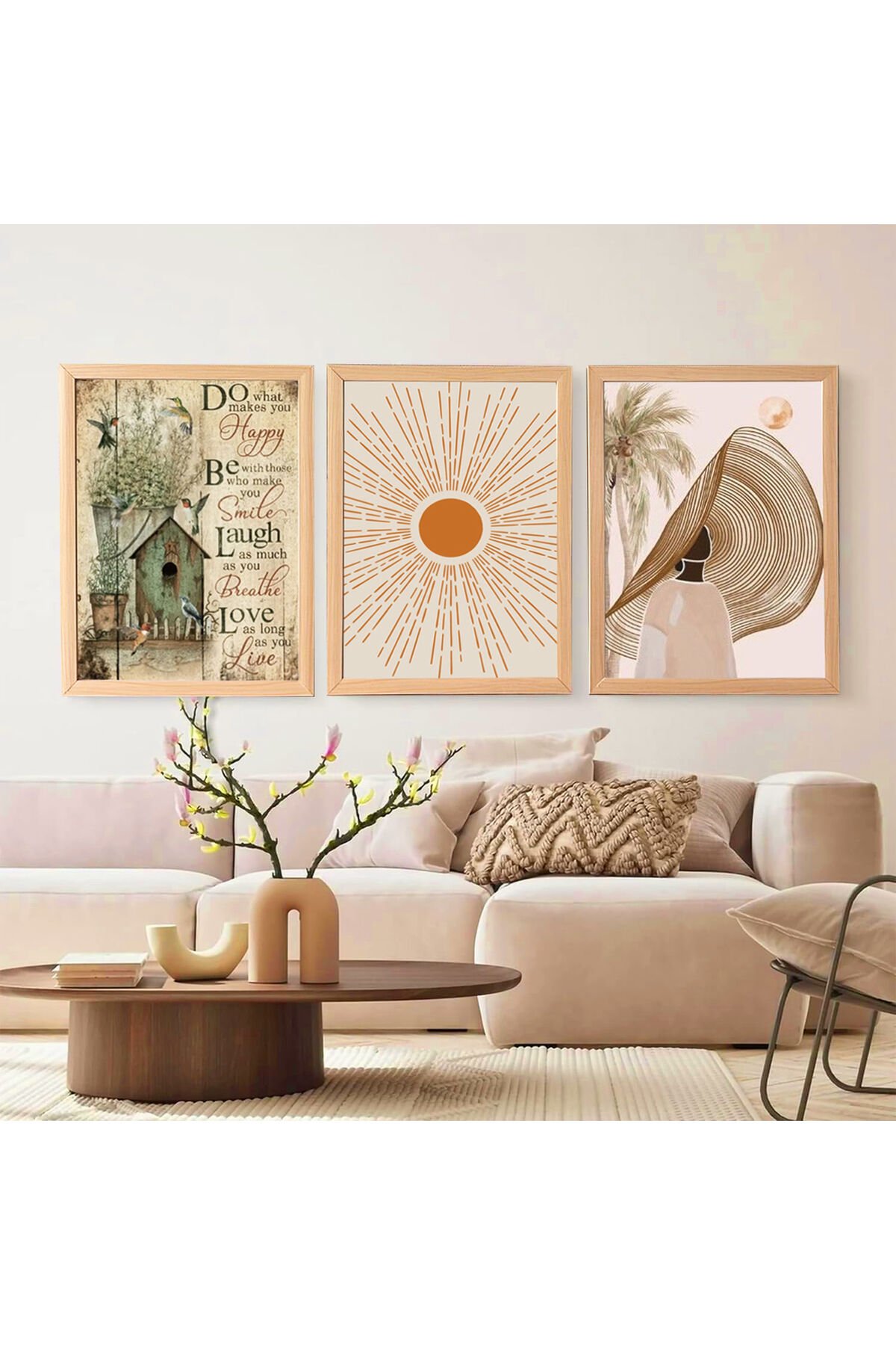 LİNWOOD Üçlü Çerçeveli MDF Şapka Güneş Natural Lamine Ahşap Görünümlü Natural - 30 X 40