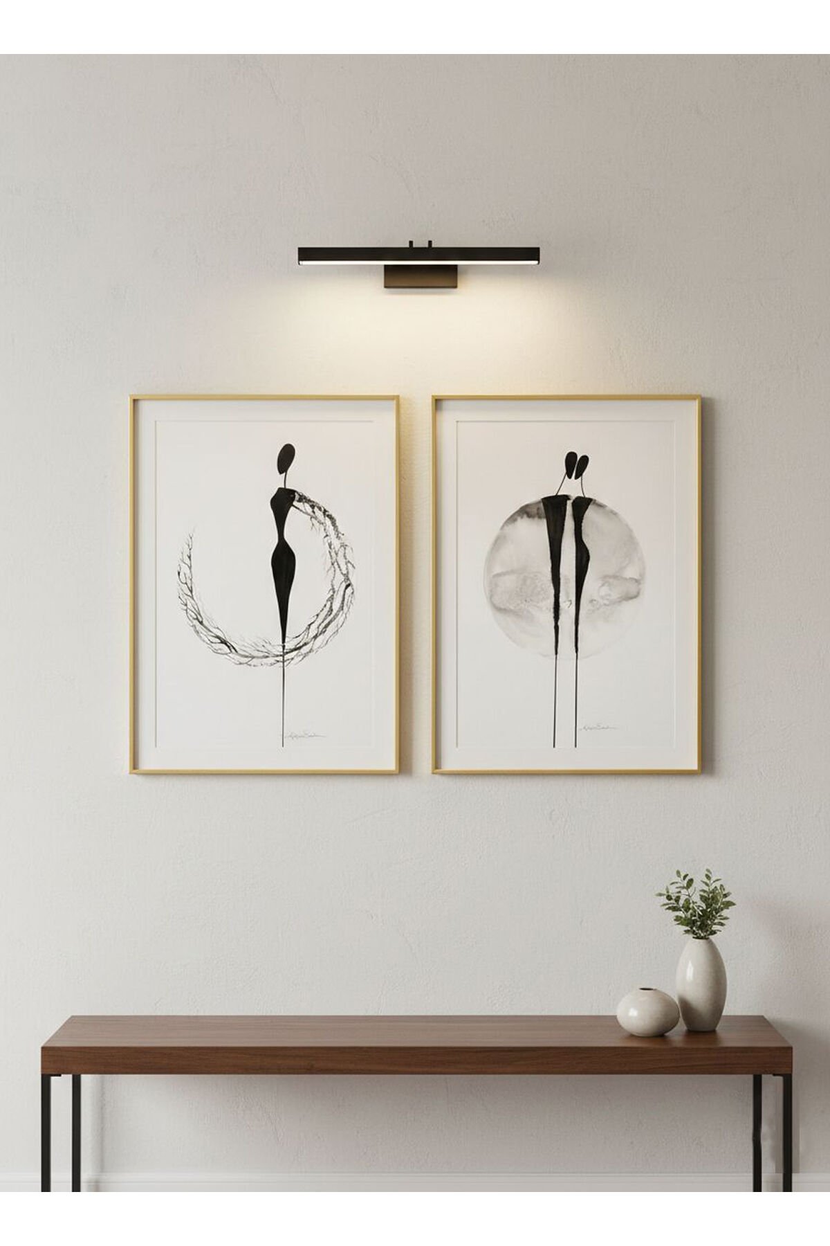 2li Gold Metal Çerçeve Beyaz Sanatsal Moda Camlı Poster Tablo Seti