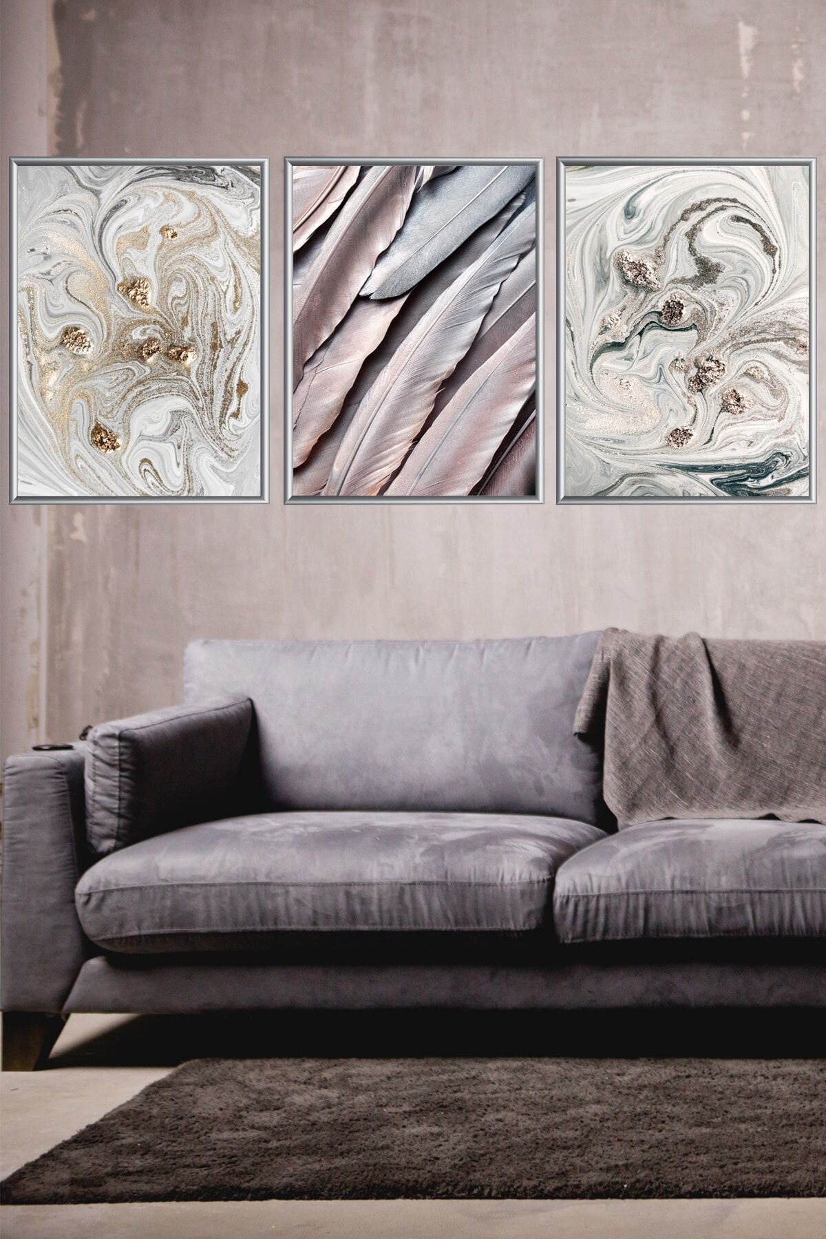 Üçlü Alüminyum Metal Çerçeveli Poster Tablo Set