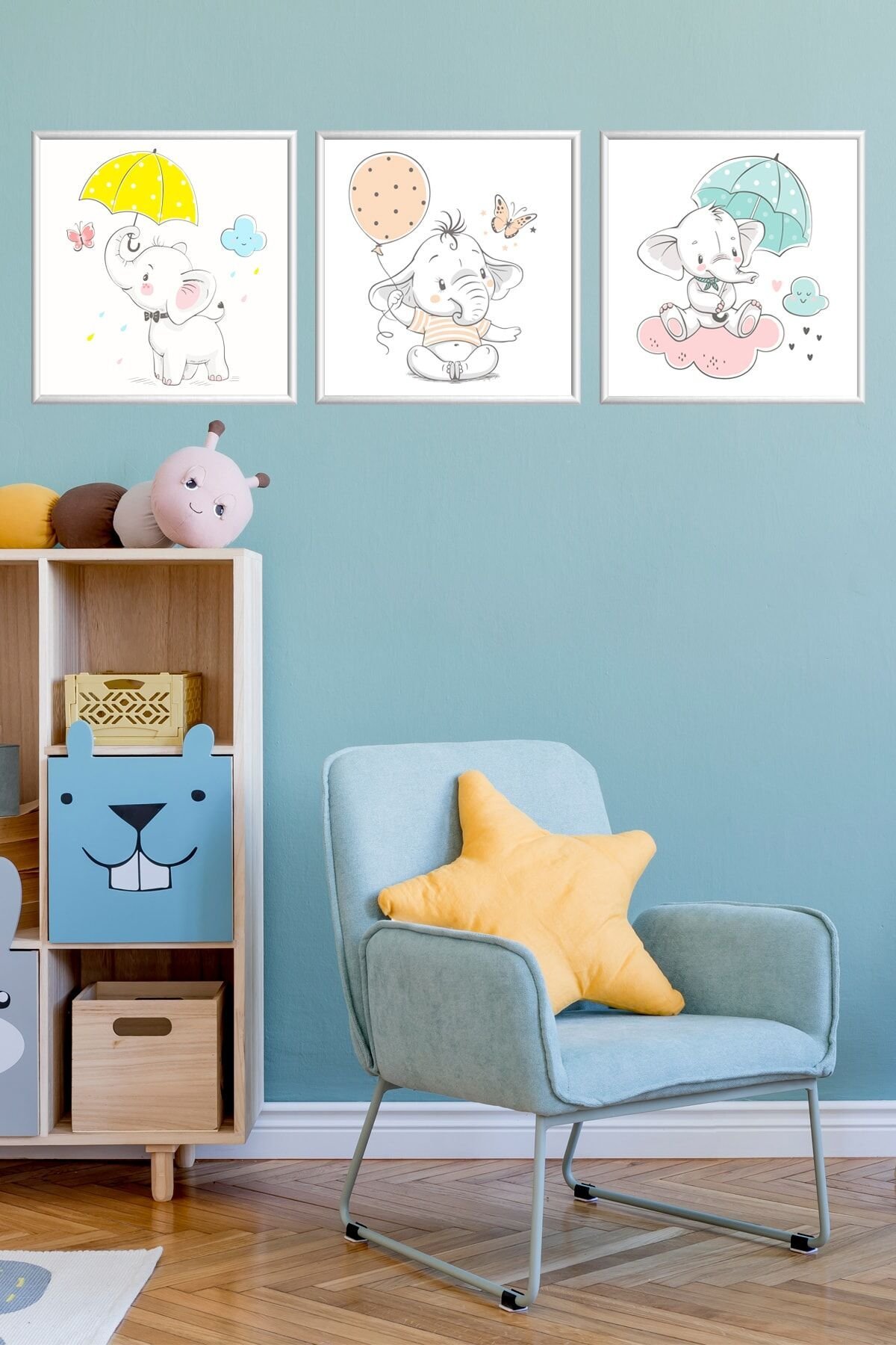 Üçlü Çocuk Odası Alüminyum Beyaz Metal Çerçeveli Camlı Kids Poster Tablo Seti