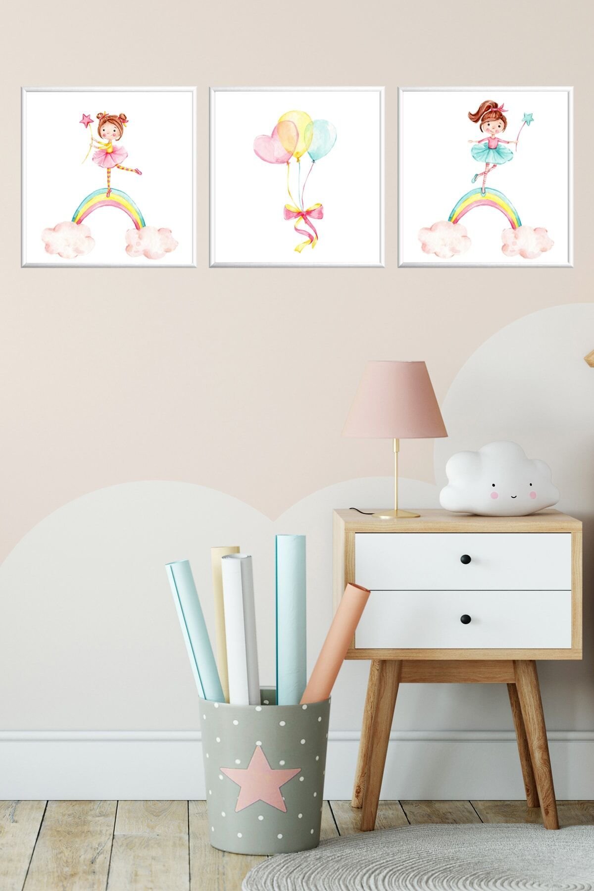 Üçlü Çocuk Odası Alüminyum Beyaz Metal Çerçeveli Camlı Kids Poster Tablo Seti