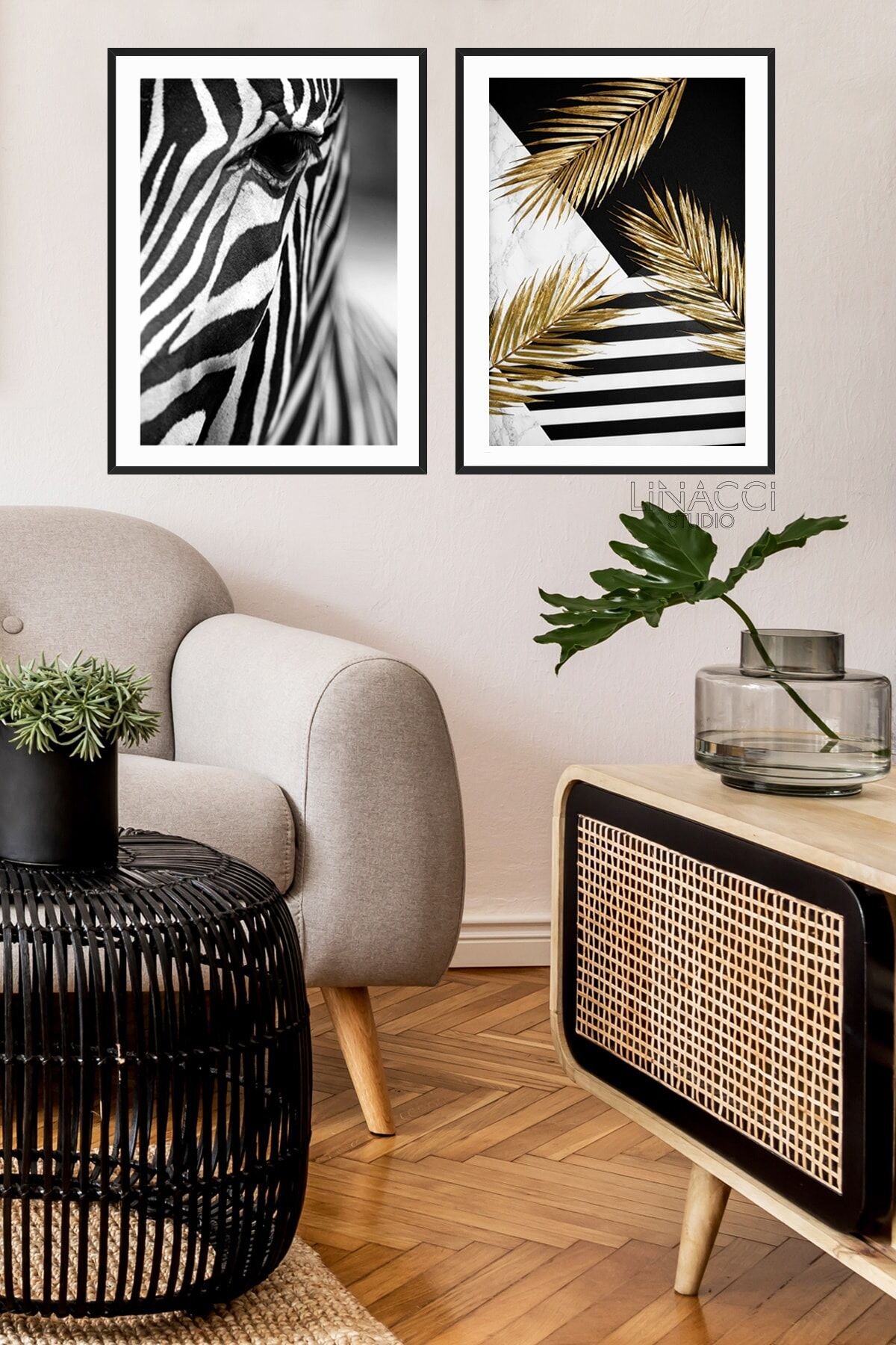 Ikili Siyah Alüminyum Metal Çerçeveli Poster Tablo Seti