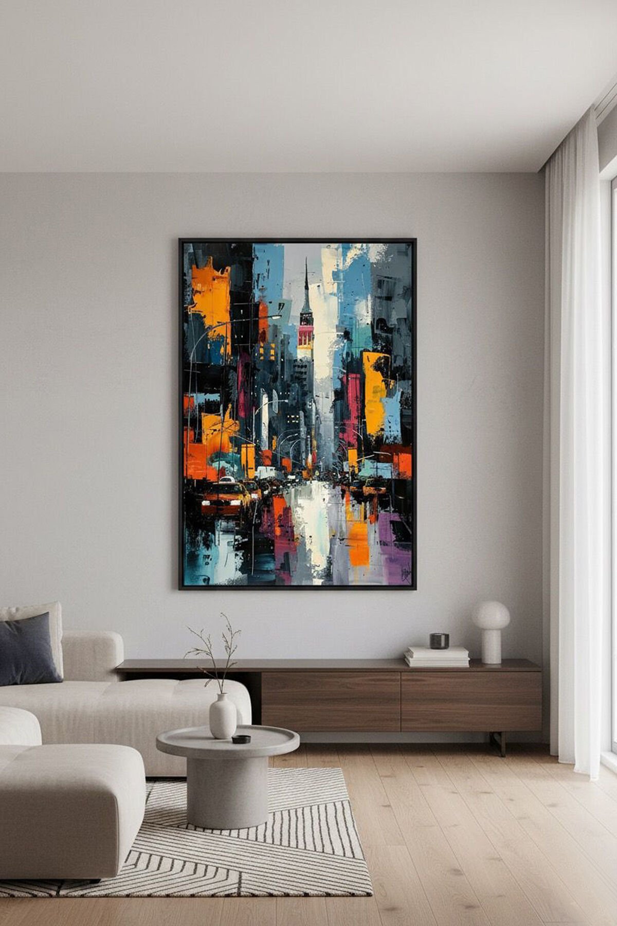 Tekli Siyah Metal Çerçeve Şehir Taksi Gerçek Cam Tablo Seti