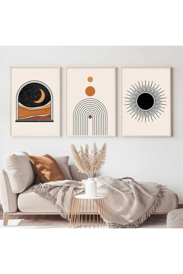 Üçlü Beyaz Metal Çerçeve İskandinav Tarz Modern Cam Tablo Seti
