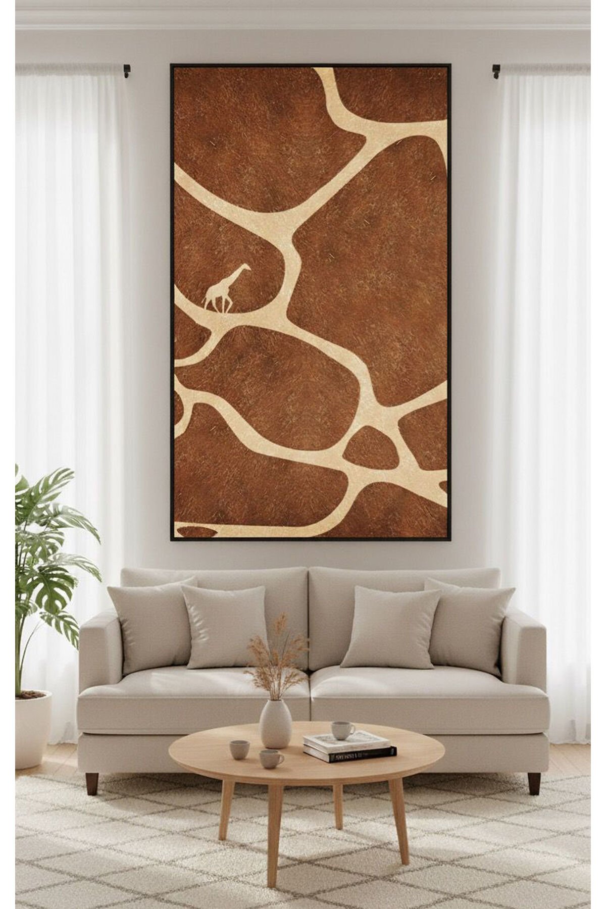 Tekli Siyah Metal Çerçeve Kahverengi Zebra Gerçek Cam Tablo Seti