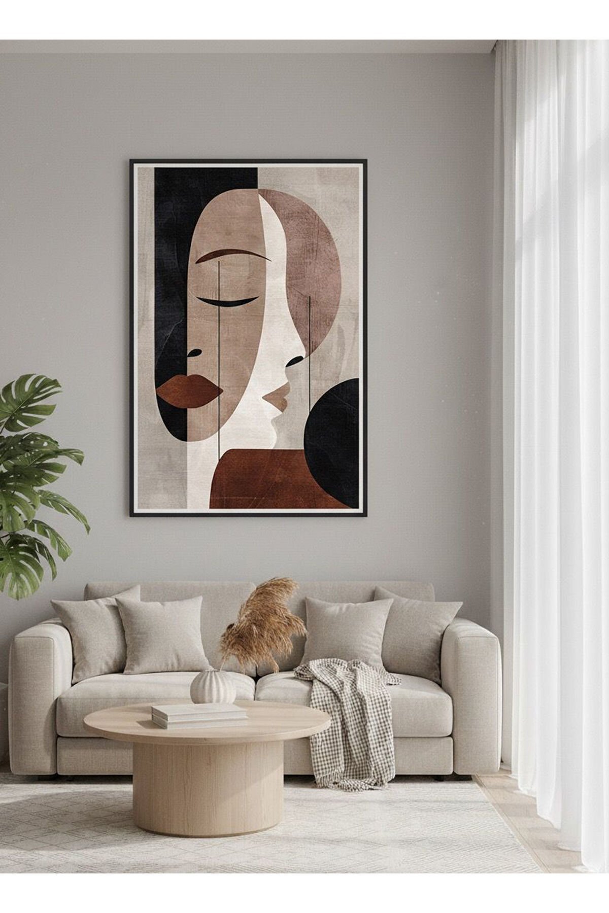 Tekli Siyah Metal Çerçeve Kadın Soyut Gerçek Cam Tablo Seti