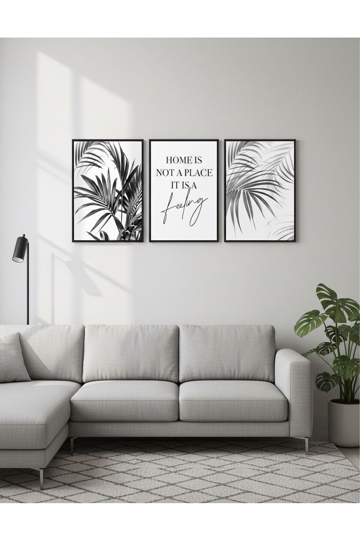 3lü Siyah Metal Çerçeve Motto Beyaz Cam Tablo Seti