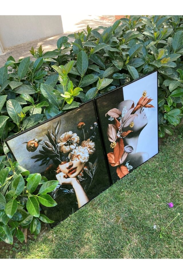 Ikili Alüminyum Metal Siyah Çerçeveli Poster Cam Tablo Seti