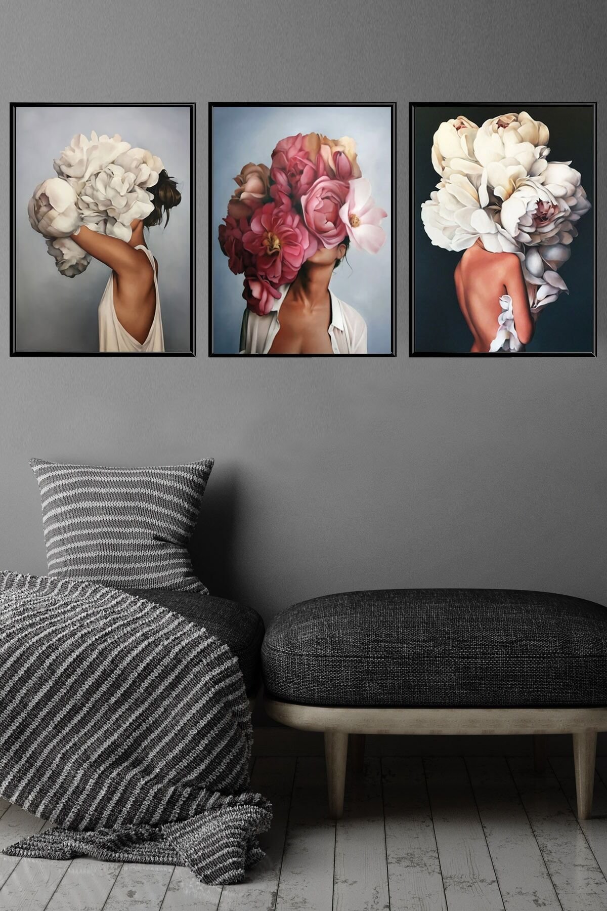 Üçlü Siyah Alüminyum Metal Çerçeveli Poster Tablo Set