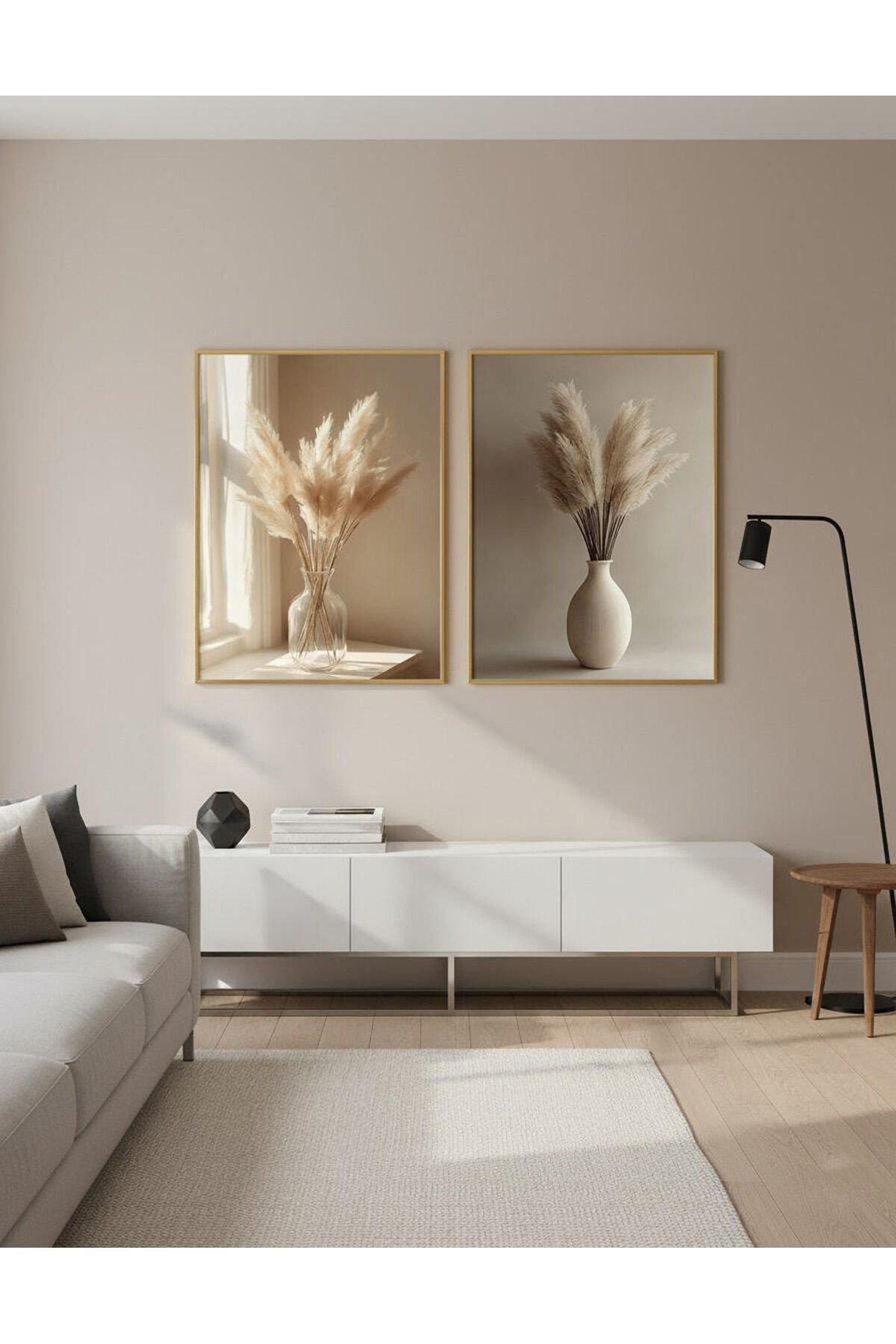 2li Gold Metal Çerçeve Soft Saksı Camlı Tablo Seti