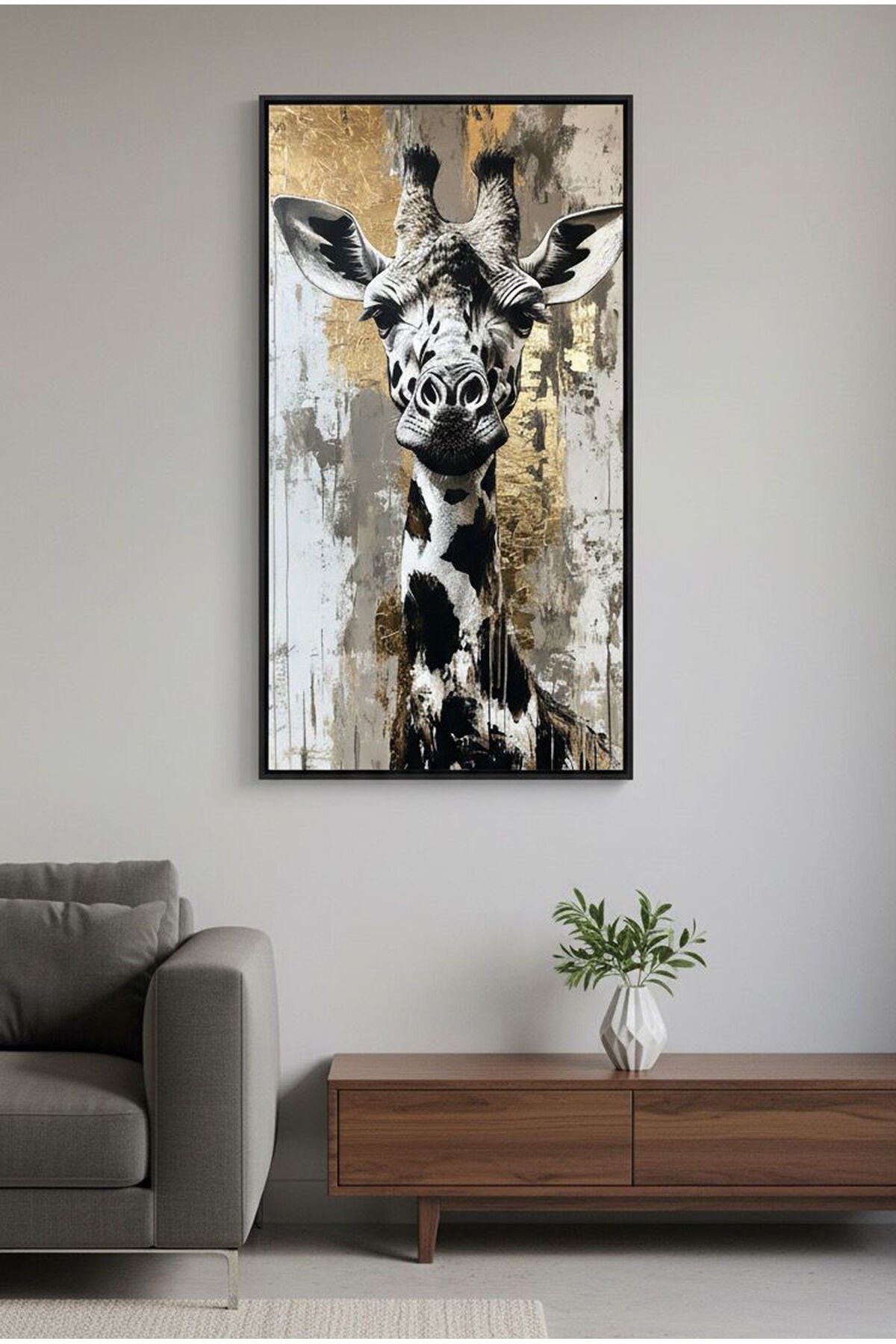 Tekli Siyah Metal Çerçeve Gold Zebra Gerçek Cam Tablo Seti