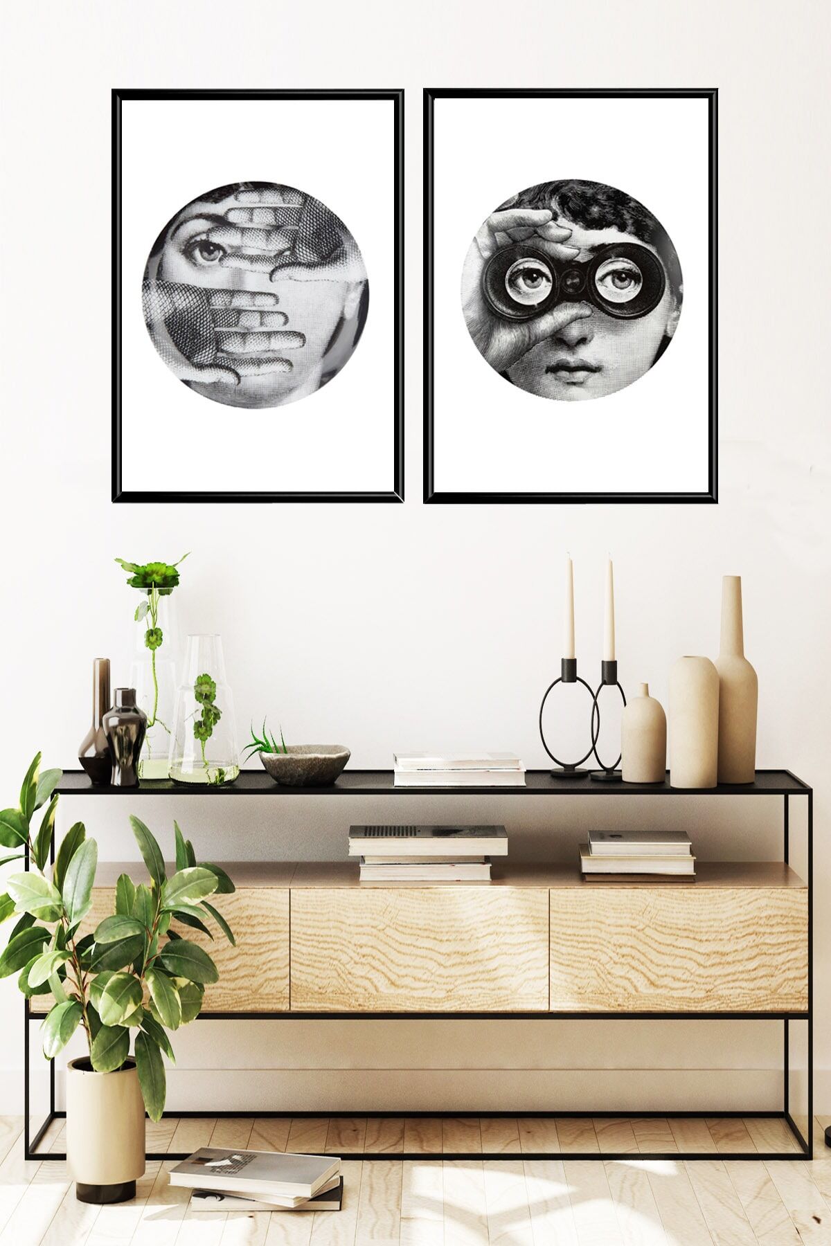 Ikili Siyah Alüminyum Metal Çerçeveli Camlı Poster Tablo Seti