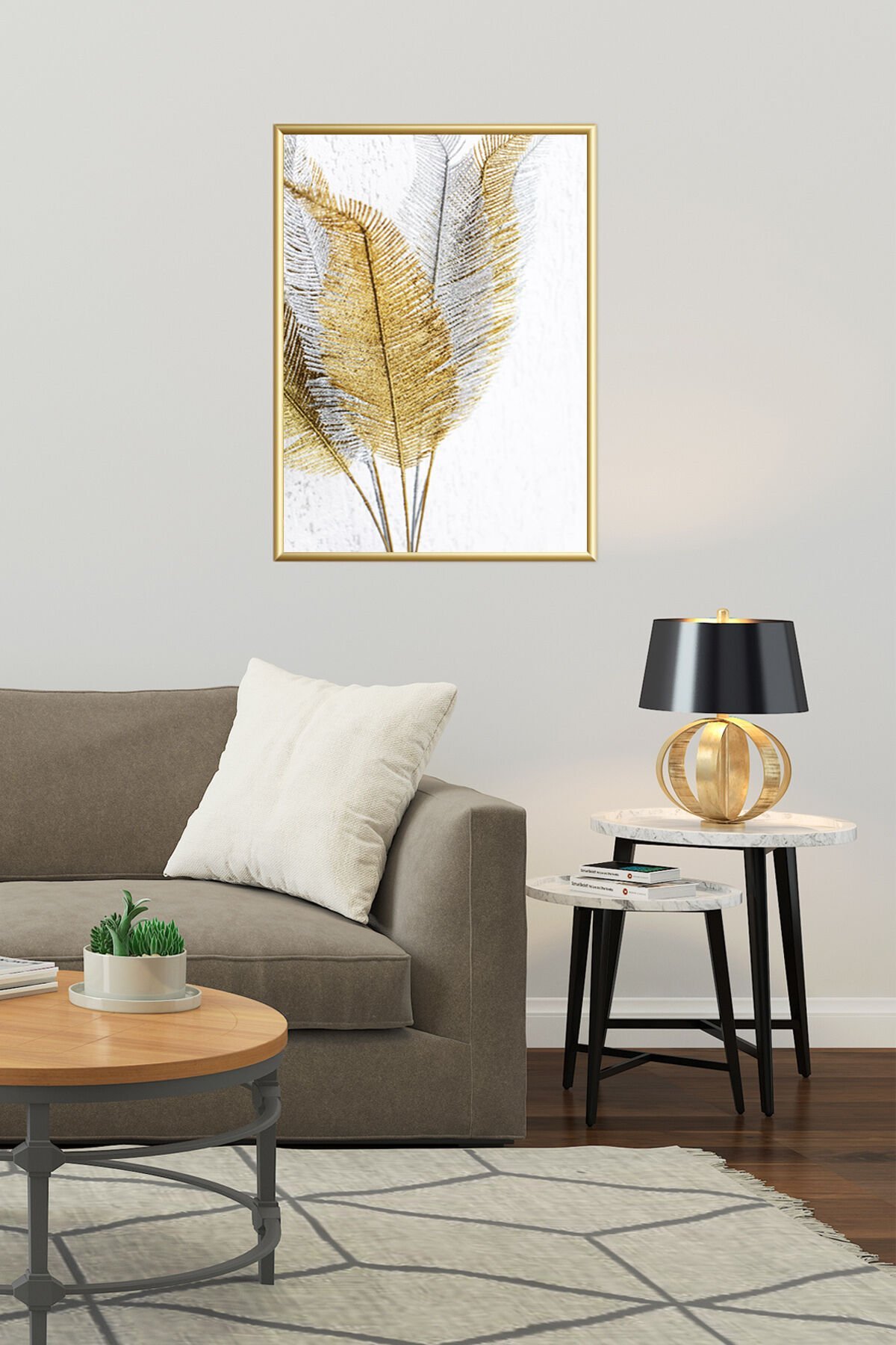 Gold Metal Alüminyum Gri Beyaz Camlı Çerçeveli Poster