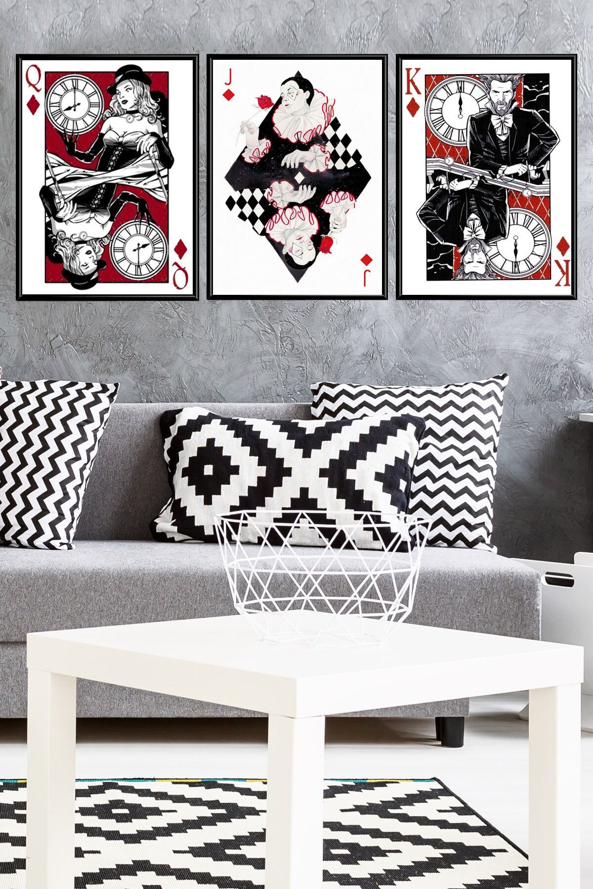 Üçlü Gümüş Alüminyum Metal Çerçeveli Camlı Poster Tablo Seti