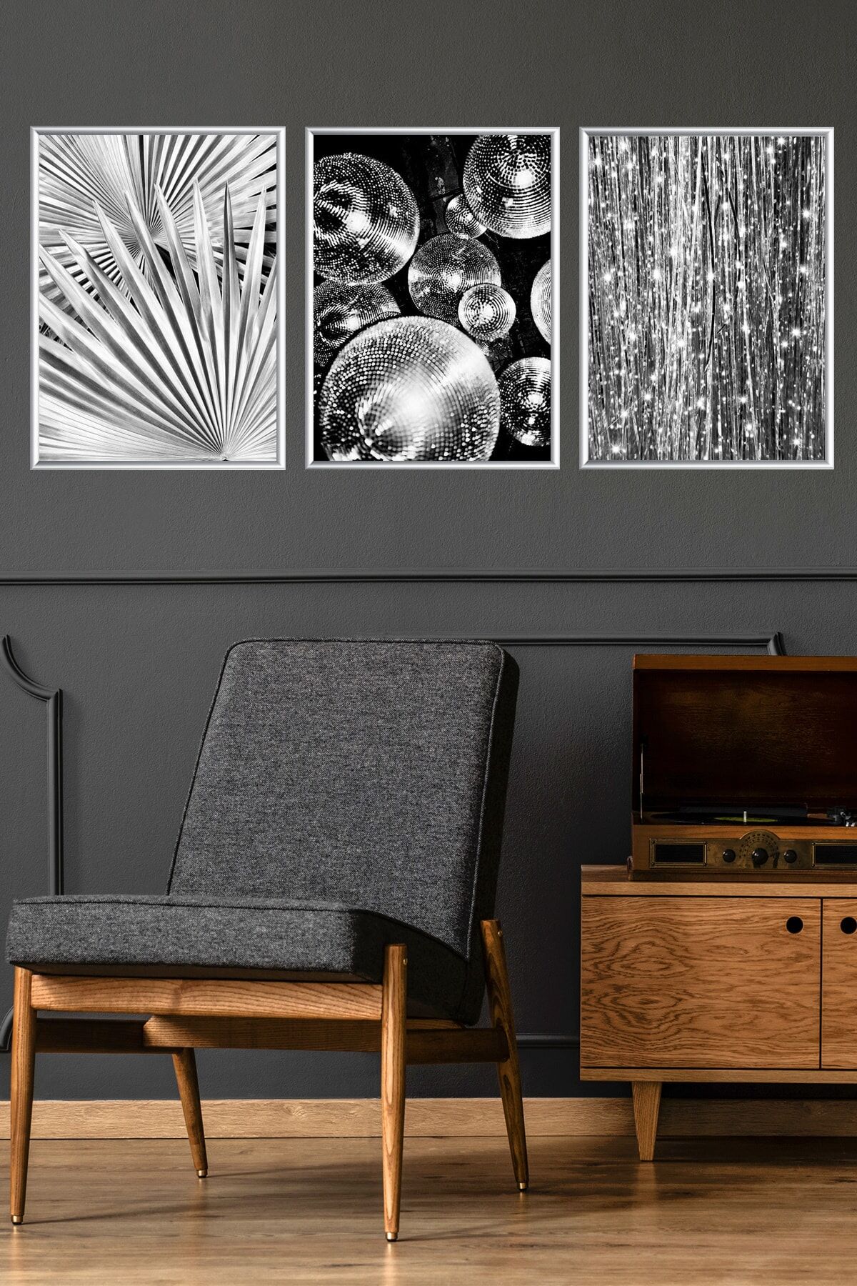 Üçlü Gümüş Renkli Metal Alüminyum Çerçeveli Tablo Poster Set