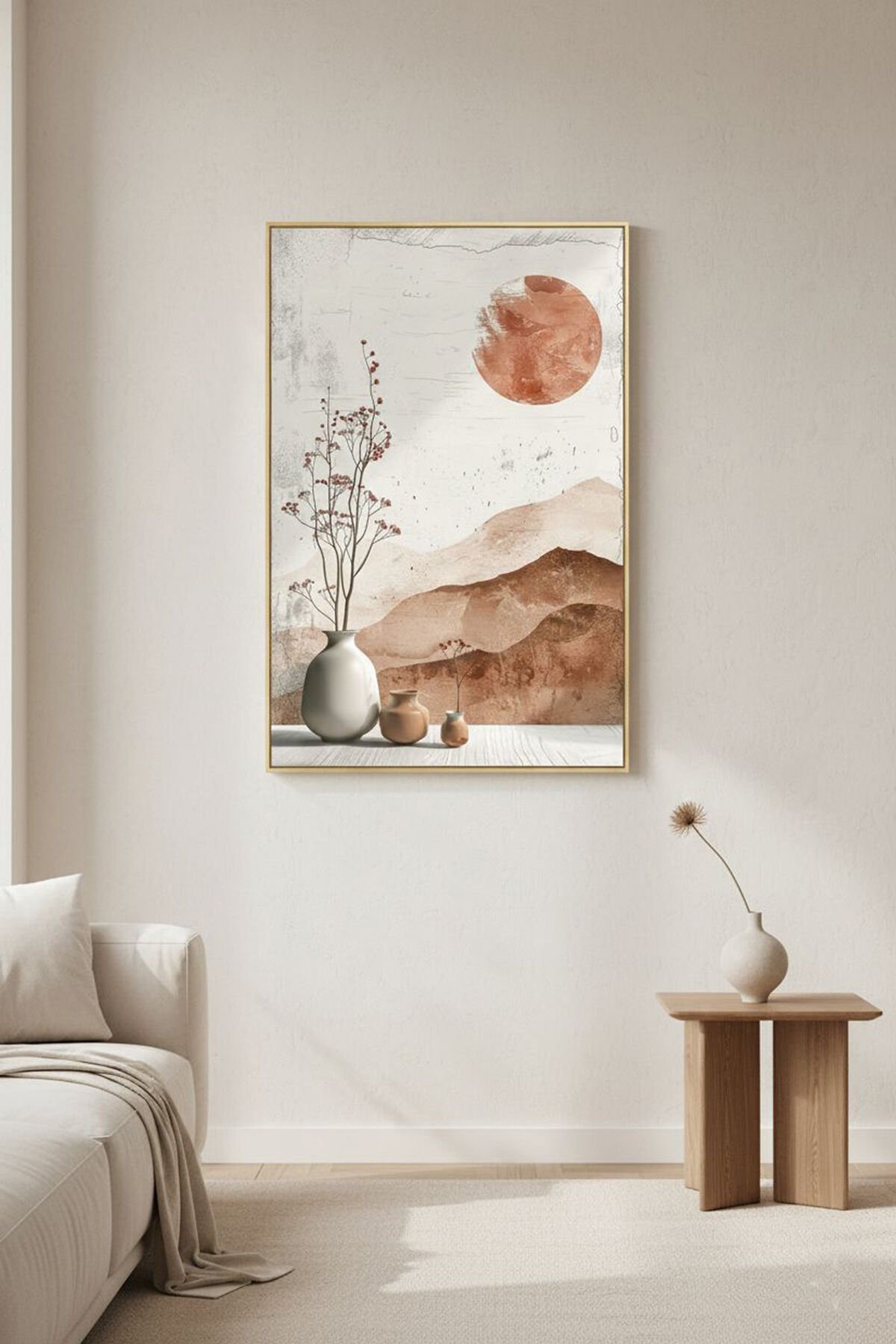 Tekli Gold Metal Saksı Bohem Camlı Tablo Seti