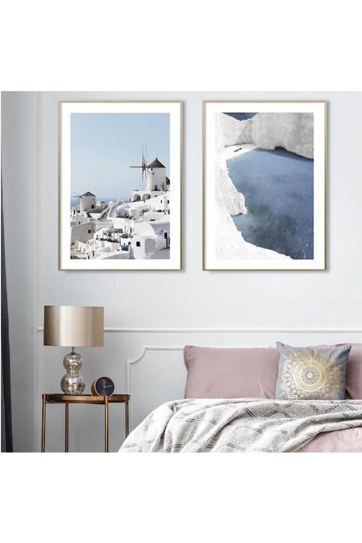 Ikili Gümüş Alüminyum Metal Çerçeveli Mimari Yel Değirmeni Camlı Poster Tablo Seti