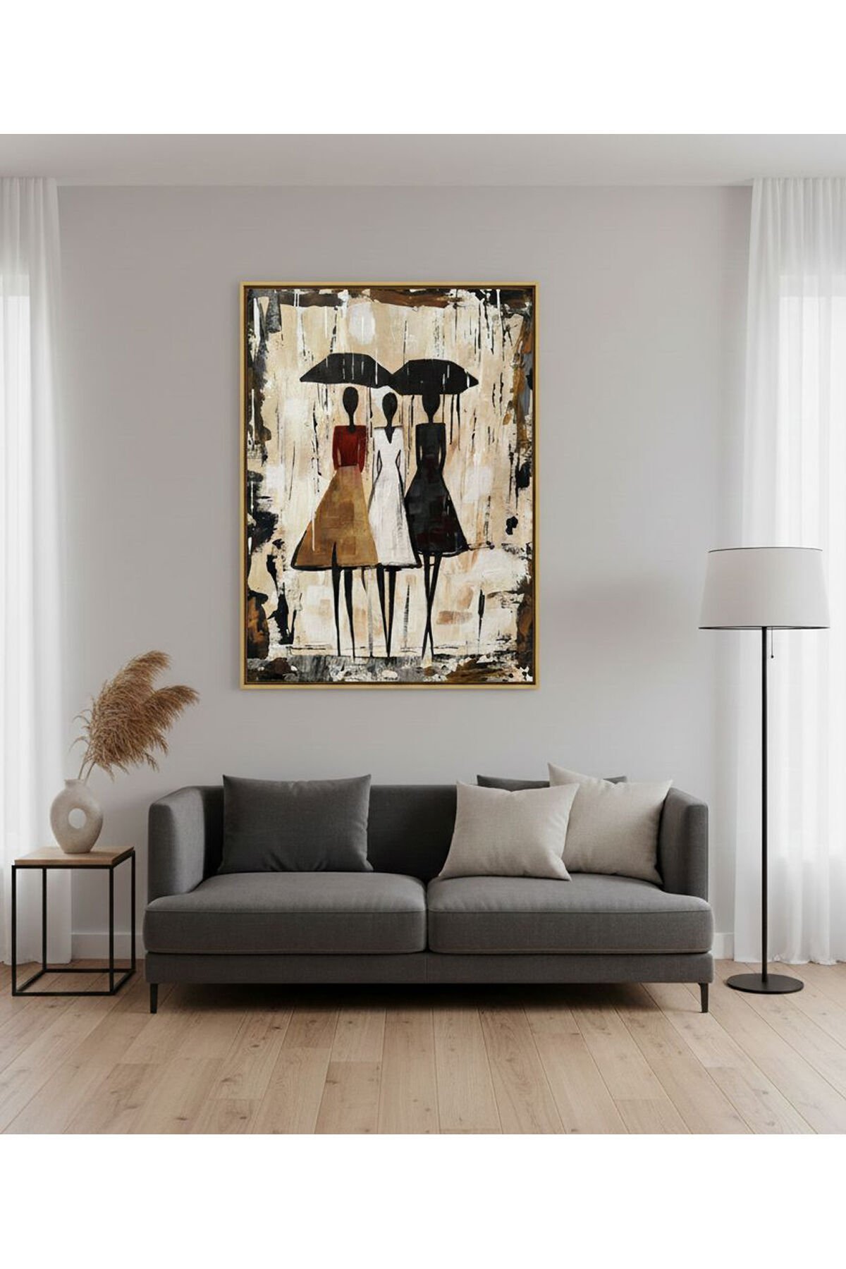 Tekli Gold Metal Kahve Şemsiye Kadınlar Camlı Tablo Seti