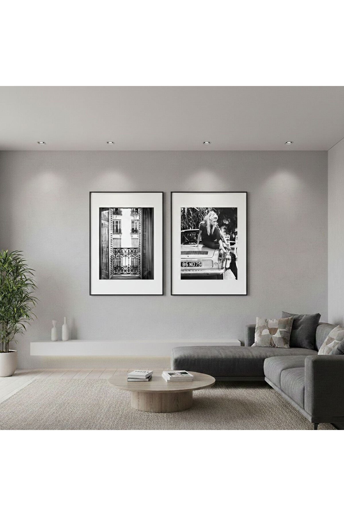 İkili Siyah Metal Çerçeve Araba Pencere Camlı Tablo Seti