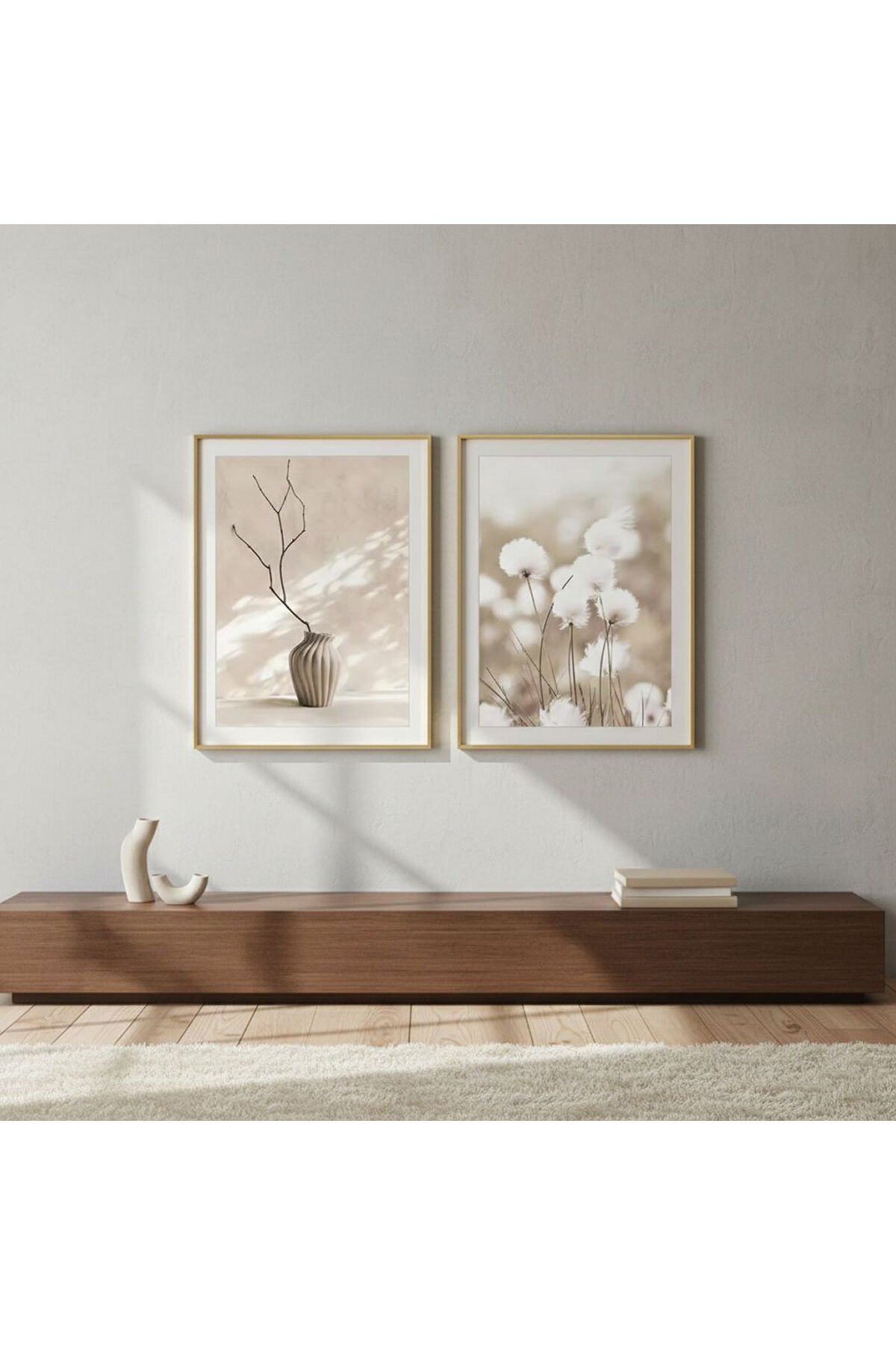 2li Gold Metal Çerçeve Soft Saksı Moda Camlı Poster Tablo Seti