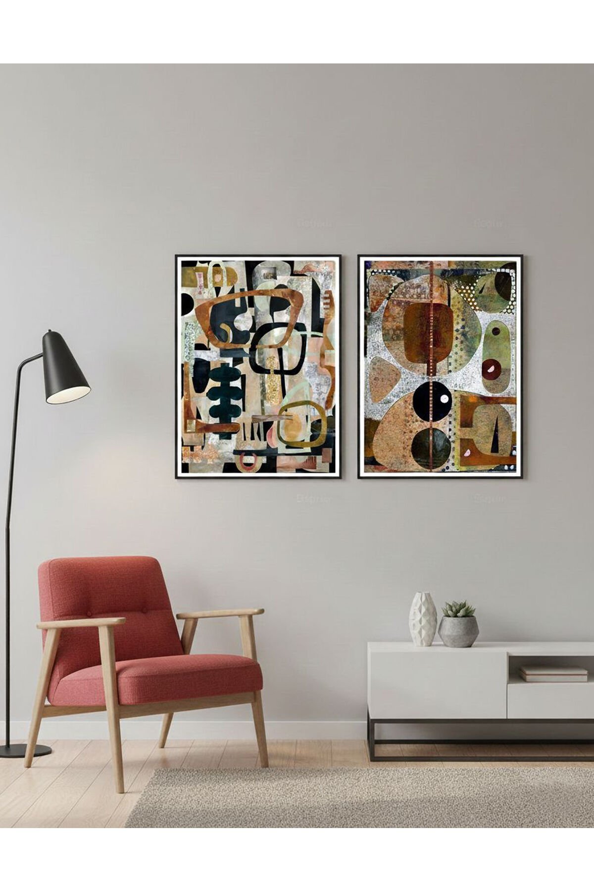 İkili Siyah Metal Çerçeve Afrika Sanatsal Camlı Tablo Seti