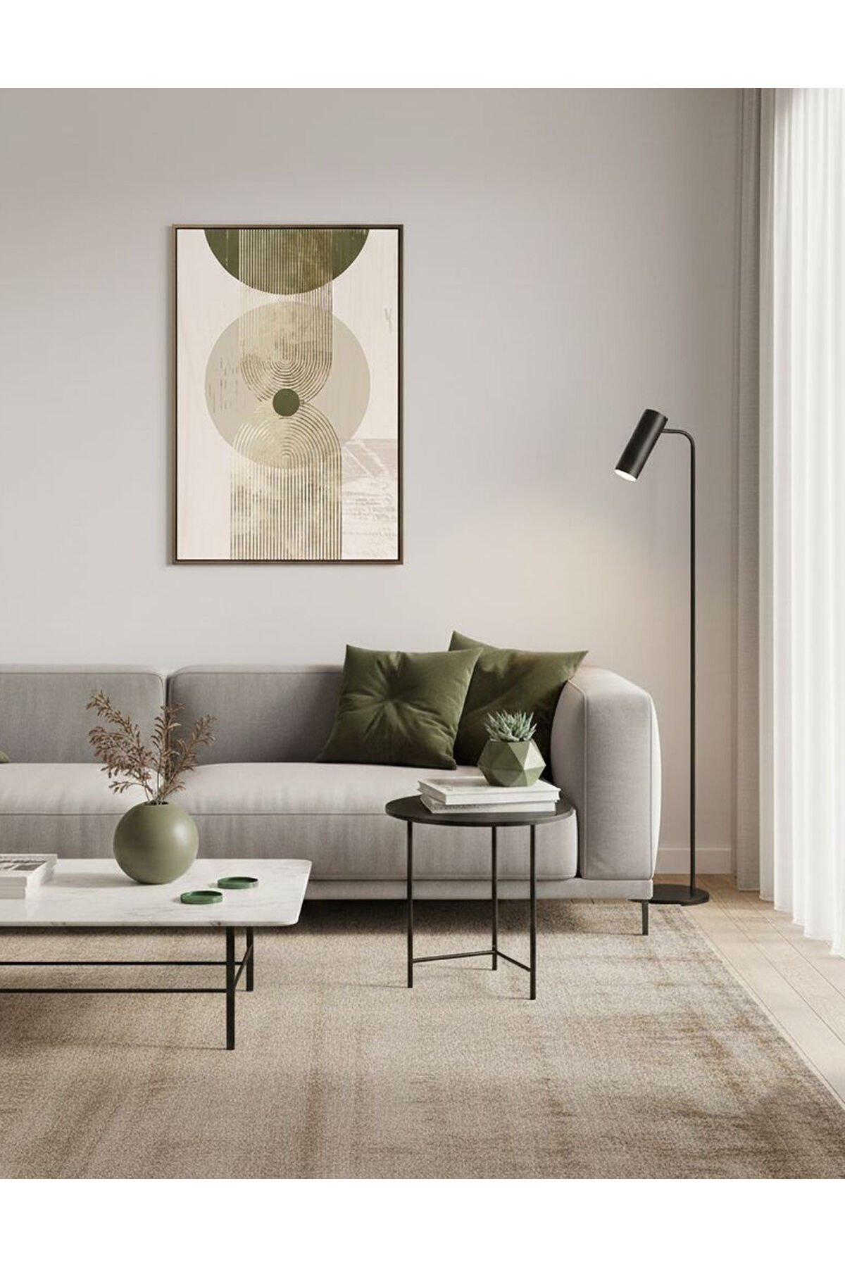 Tekli Siyah Metal Çerçeve Yeşil Bohem Camlı Tablo Seti