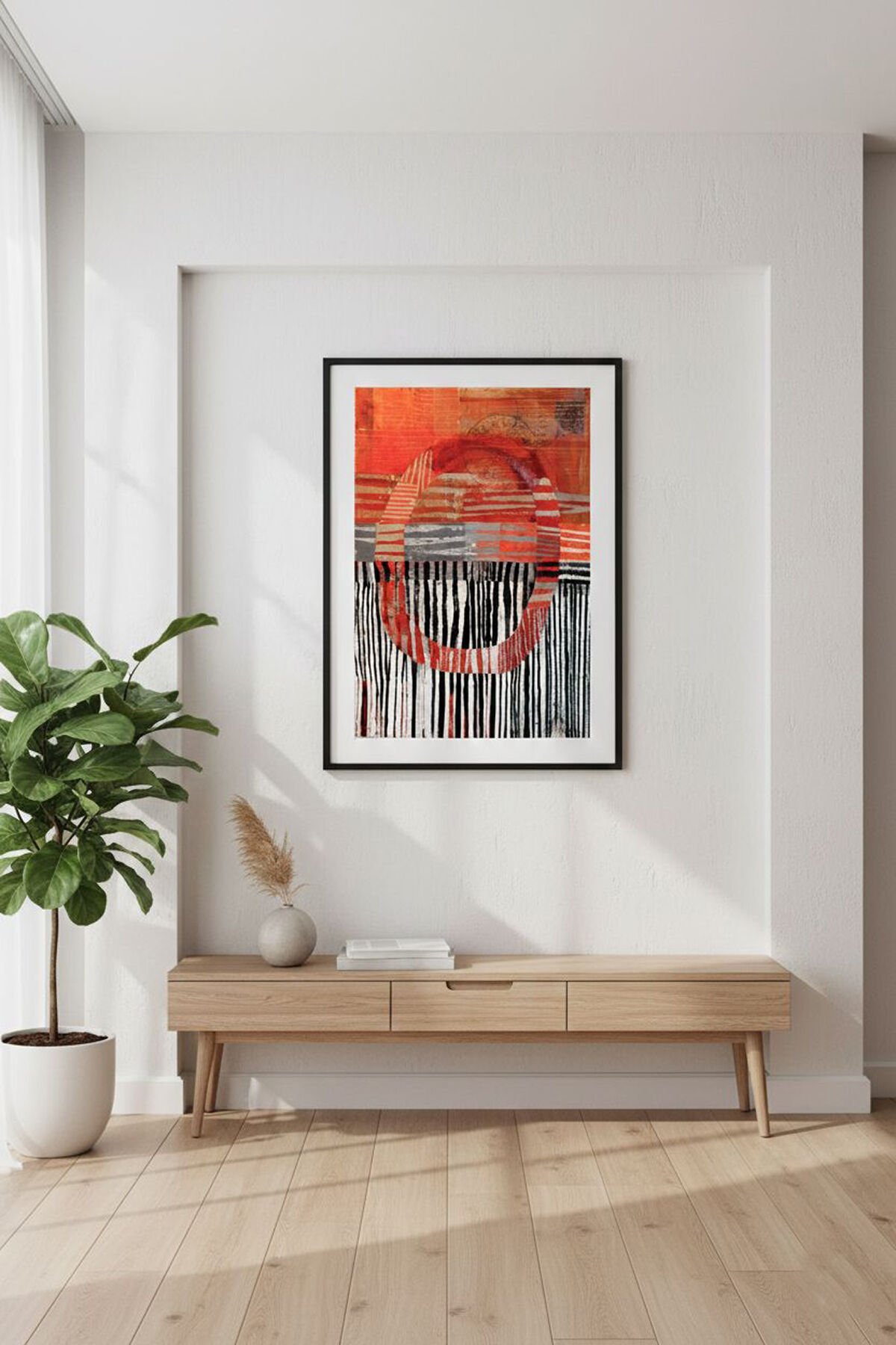 Tekli Siyah Metal Çerçeve Kırmızı Soyut Sonsuzluk Camlı Tablo Seti