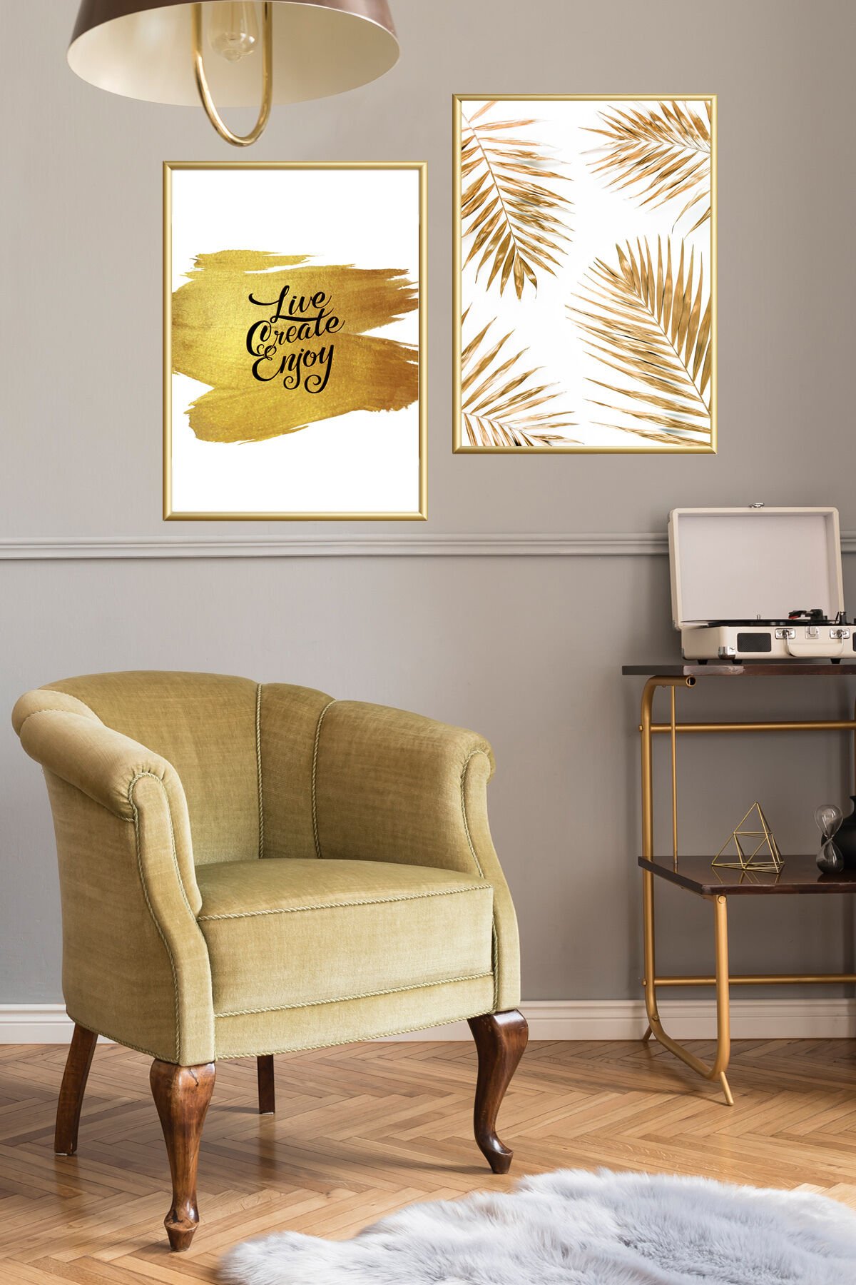 Ikili Alüminyum Gold Motto Camlı Beyaz Çerçeveli Poster Seti