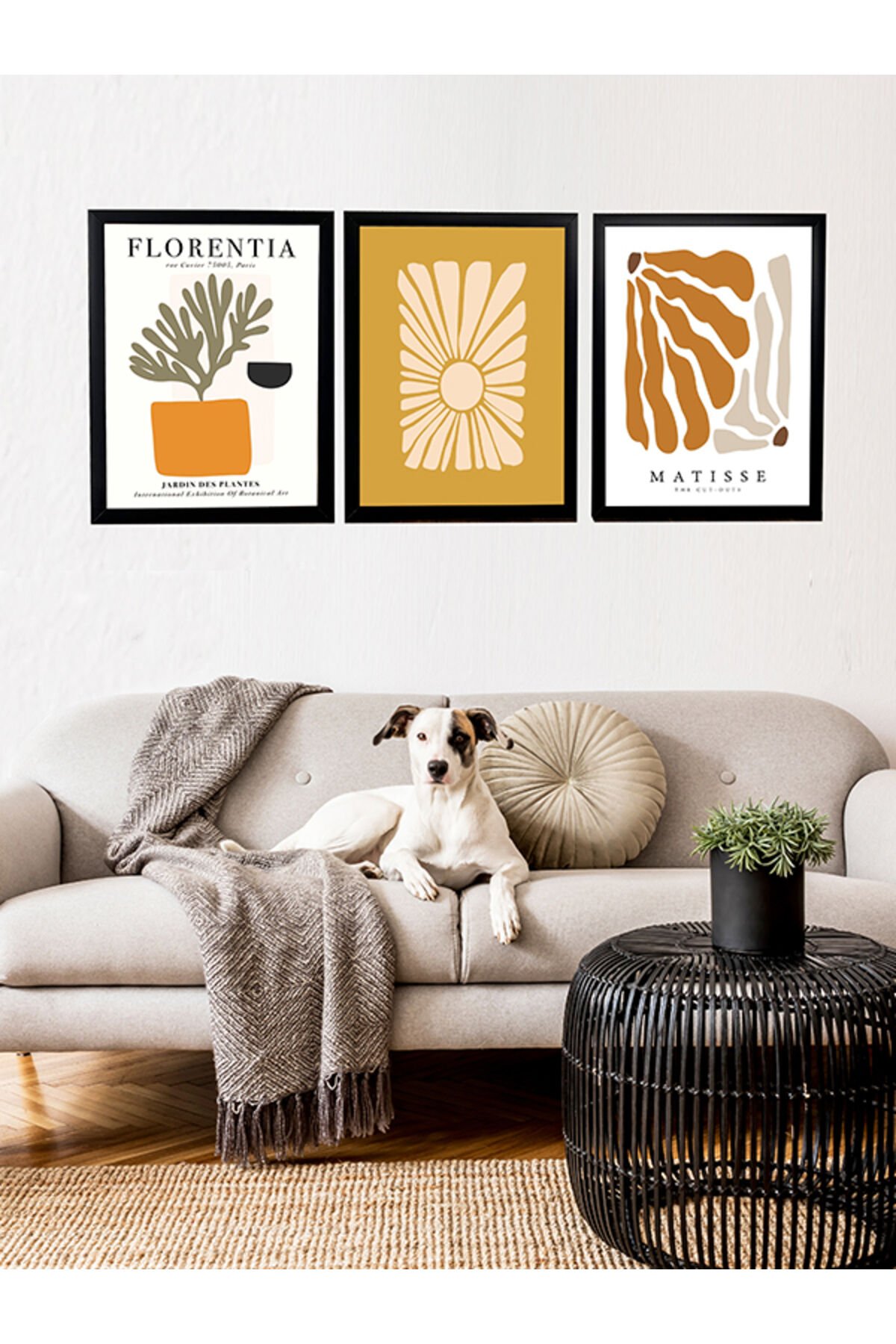 LİNWOOD Üçlü Çerçeveli MDF Baskı Turuncu Matisse Lamine Siyah Çerçeve