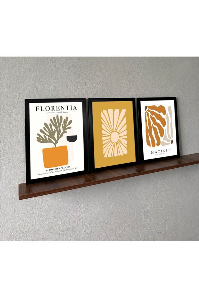 LİNWOOD Üçlü Çerçeveli MDF Baskı Turuncu Matisse Lamine Siyah Çerçeve