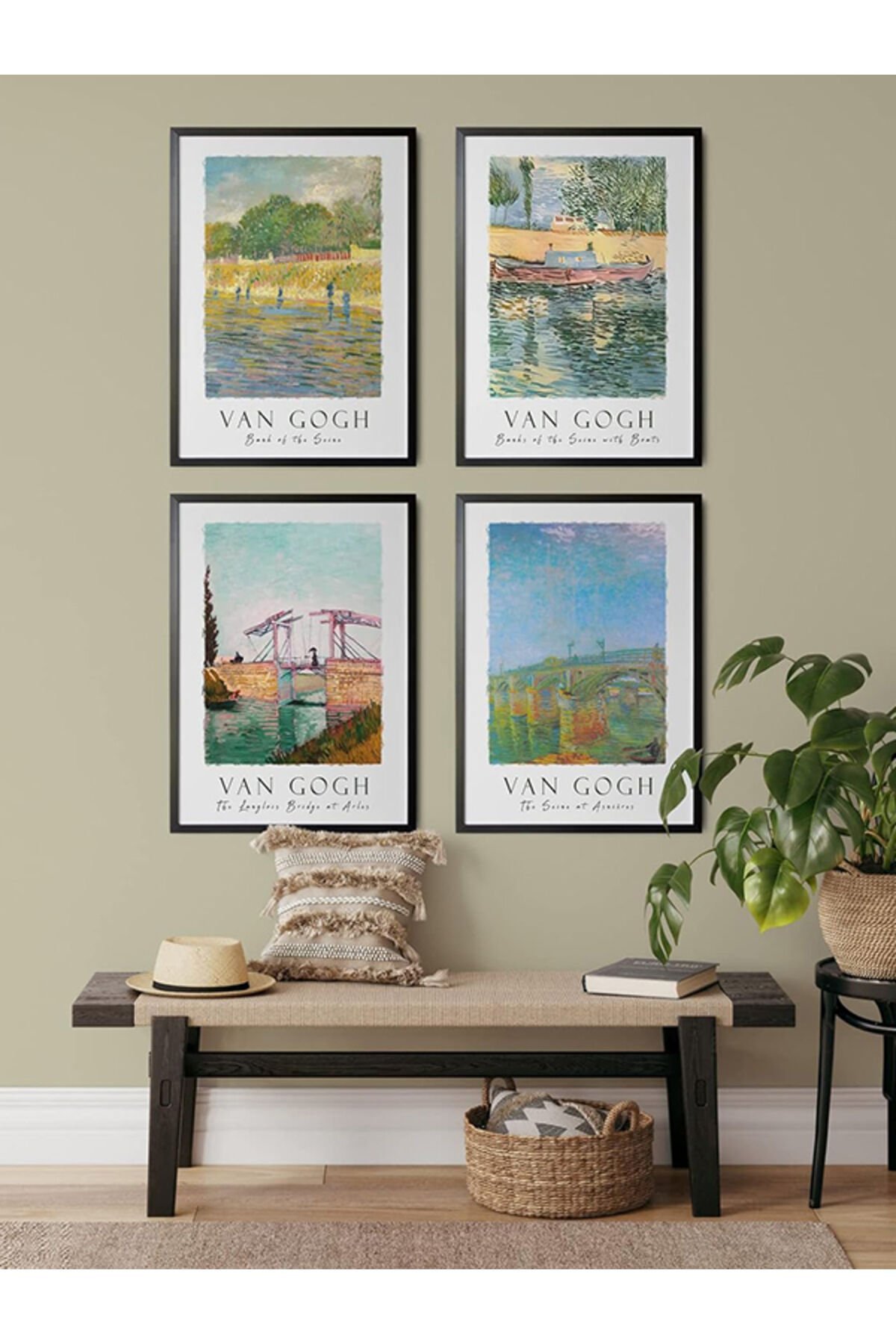 LİNWOOD Dörtlü Çerçeveli MDF Baskı Sanatsal Lamine Siyah Çerçeve