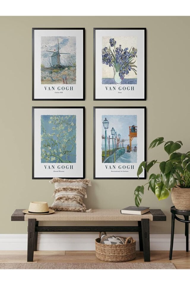 LİNWOOD Dörtlü Çerçeveli MDF Baskı Sanatsal Lamine Siyah Çerçeve