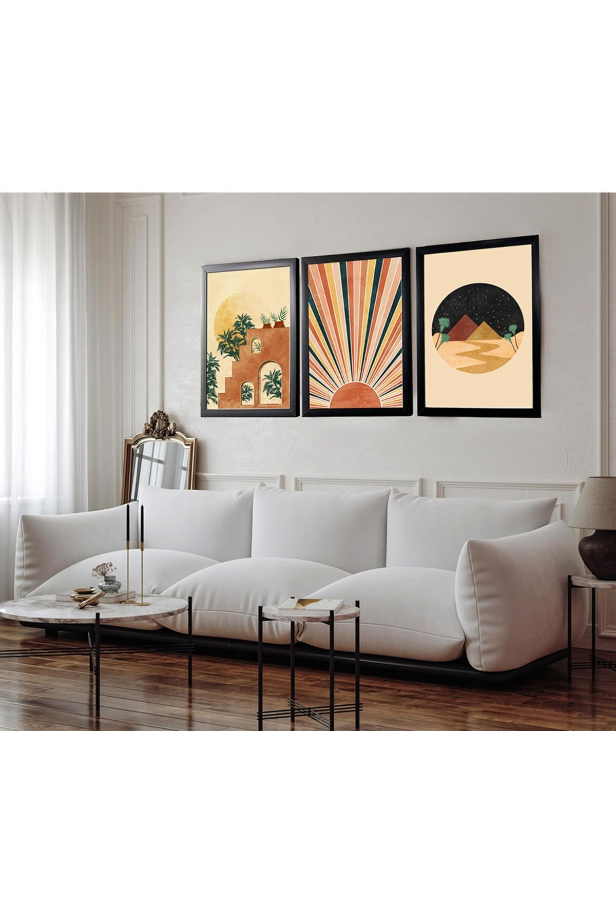 LİNWOOD Üçlü Siyah Çerçeveli MDF Geometrik